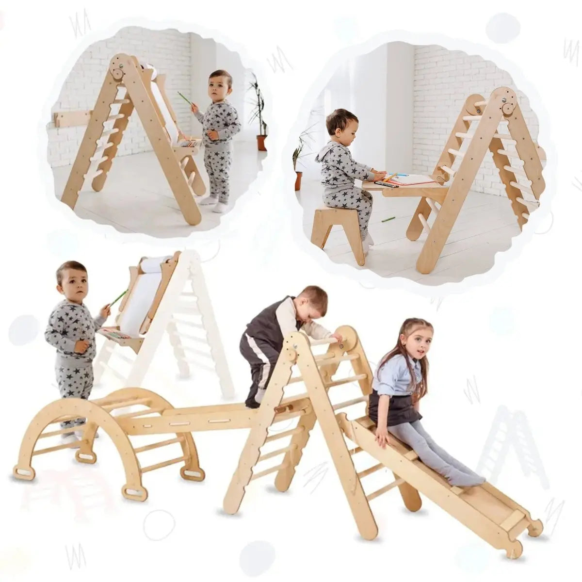 5in1 Montessori Climbing Set Triangle Ladder Climbing Arch Slide Board Climbing Net Art Addition Goodevas Everetts Place: Online Boutique