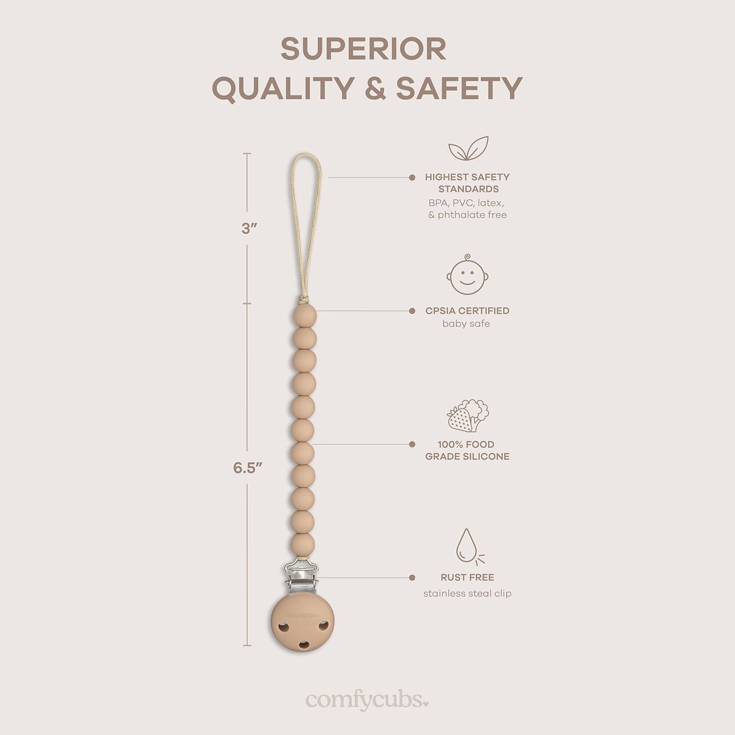 Beige Pacifier Clips 2 Pack For Newborns On The Go Comfy Cubs Everetts Place: Online Boutique