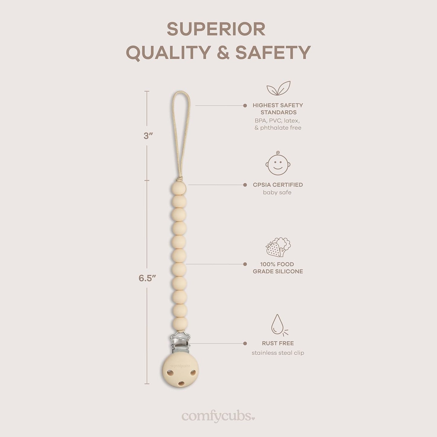 Beige And Light Beige Silicone Pacifier Clips 2 Pack Comfy Cubs Everetts Place: Online Boutique