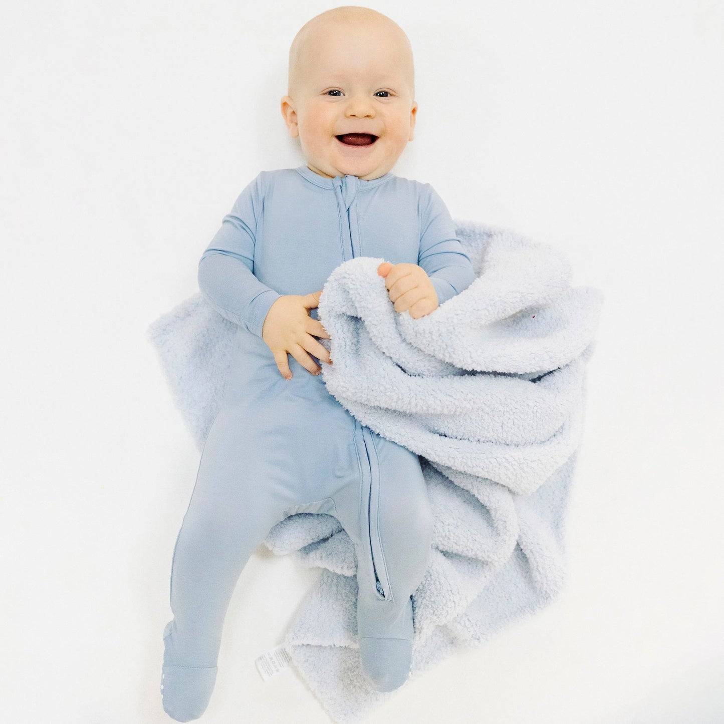 2 Way Zipper Footie Solid Blue Fog.