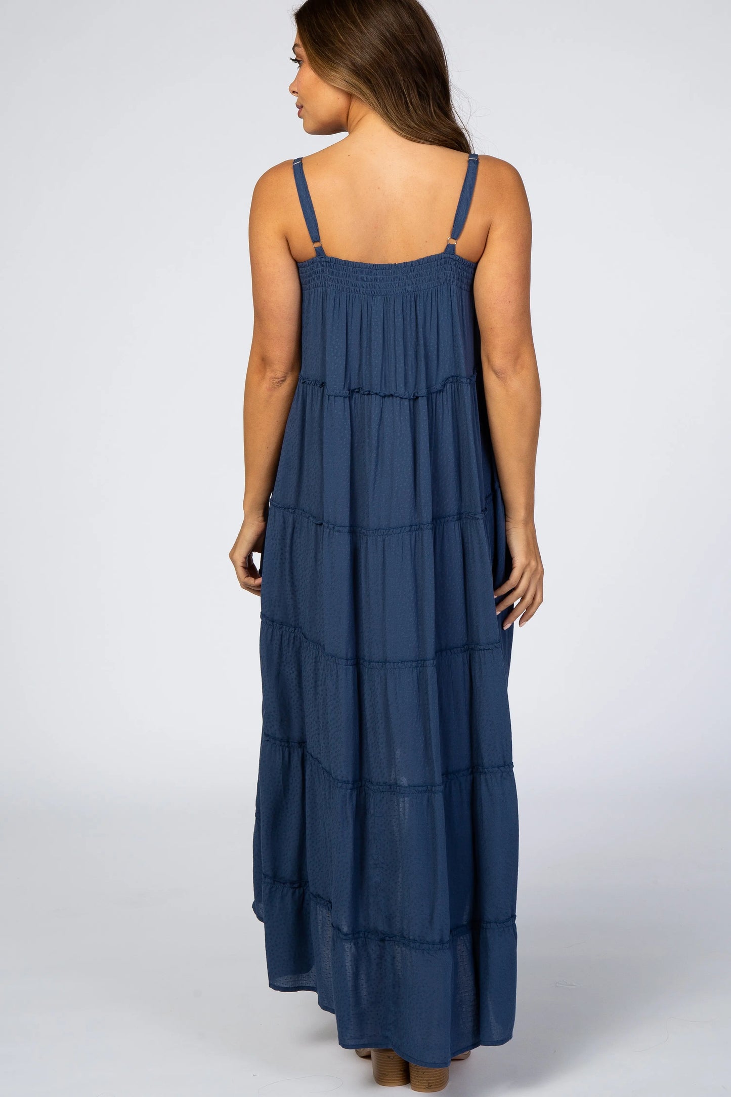 Navy Blue Ruffle Tier Hi Low Maternity Dress PinkBlush
