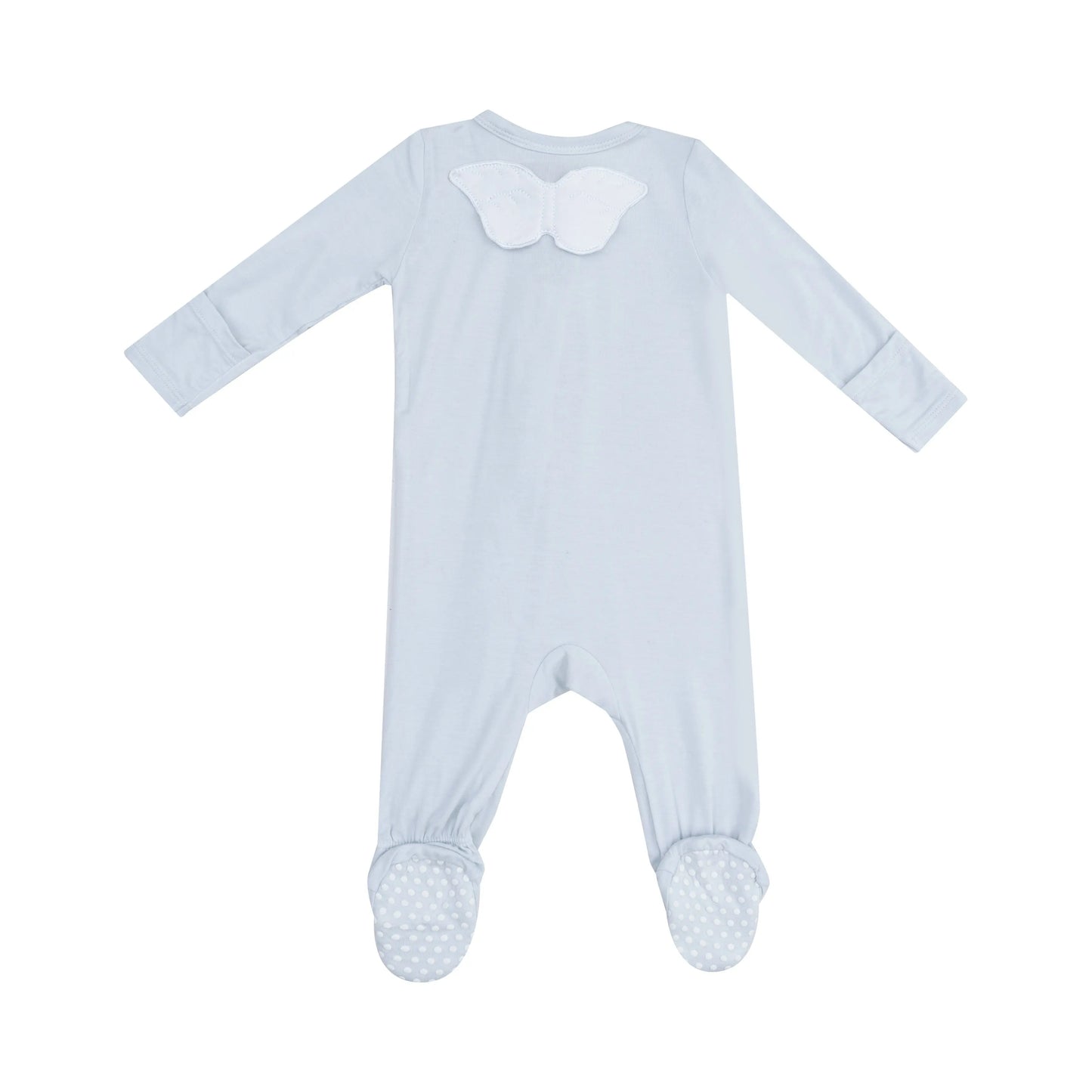 Angel Wing Footie Solid Classic Blue 2-Way Zipper Baby Pajamas.