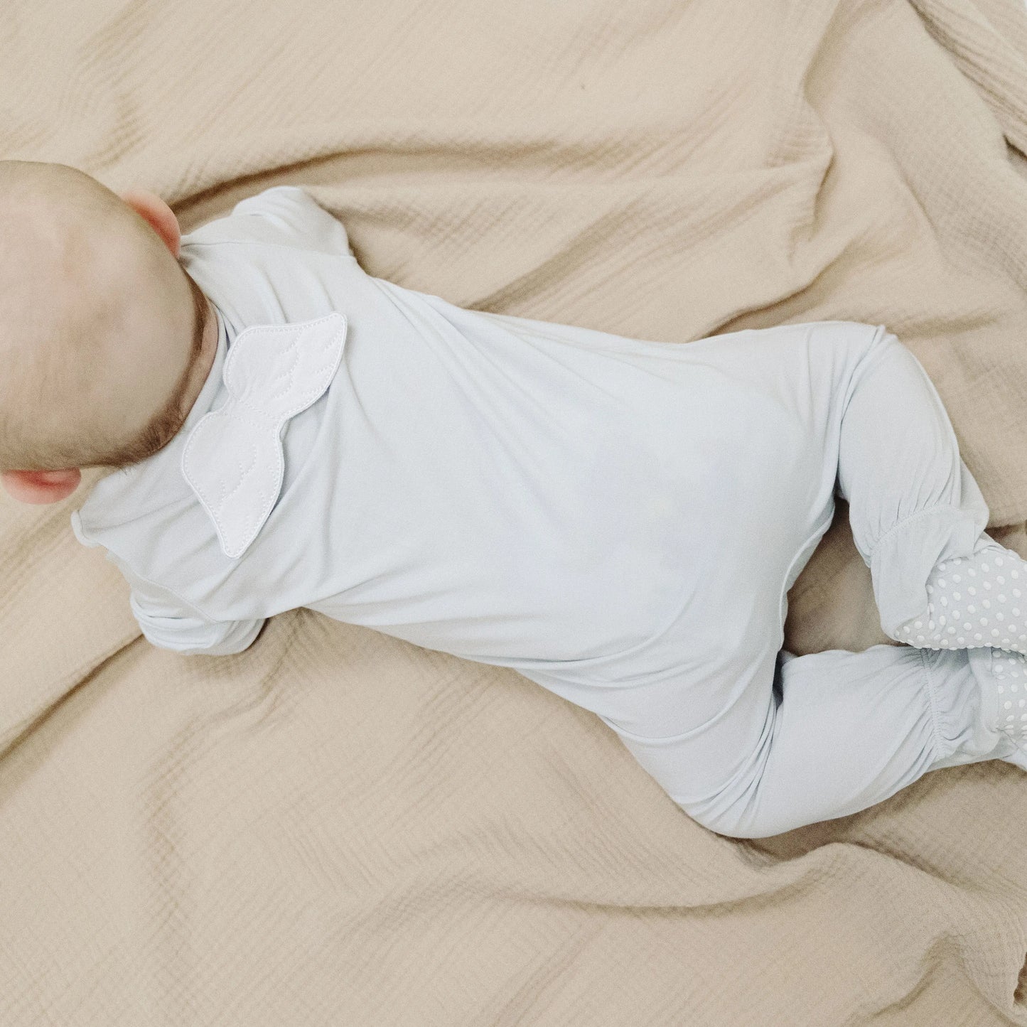 Angel Wing Footie Solid Classic Blue 2-Way Zipper Baby Pajamas.