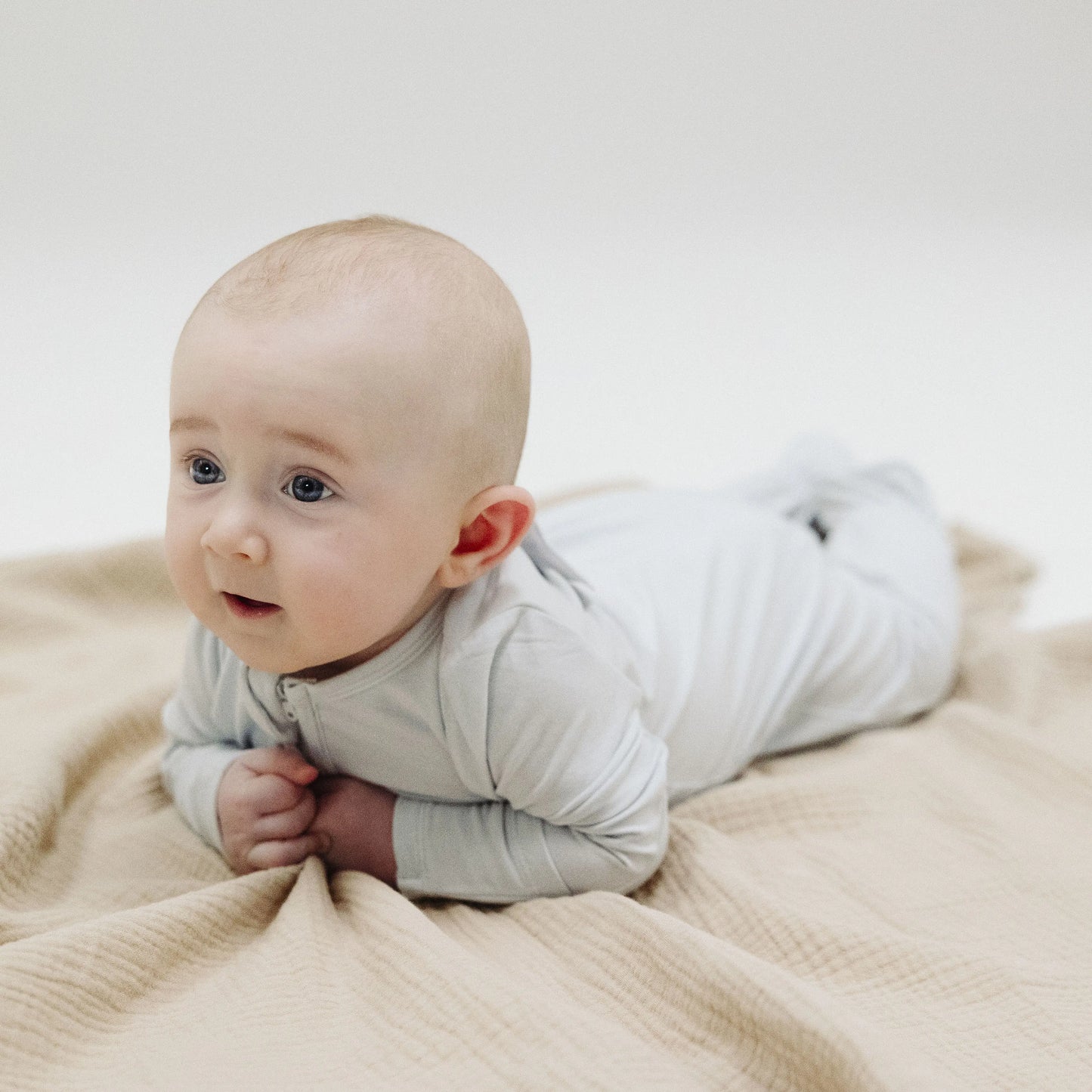 Angel Wing Footie Solid Classic Blue 2-Way Zipper Baby Pajamas.
