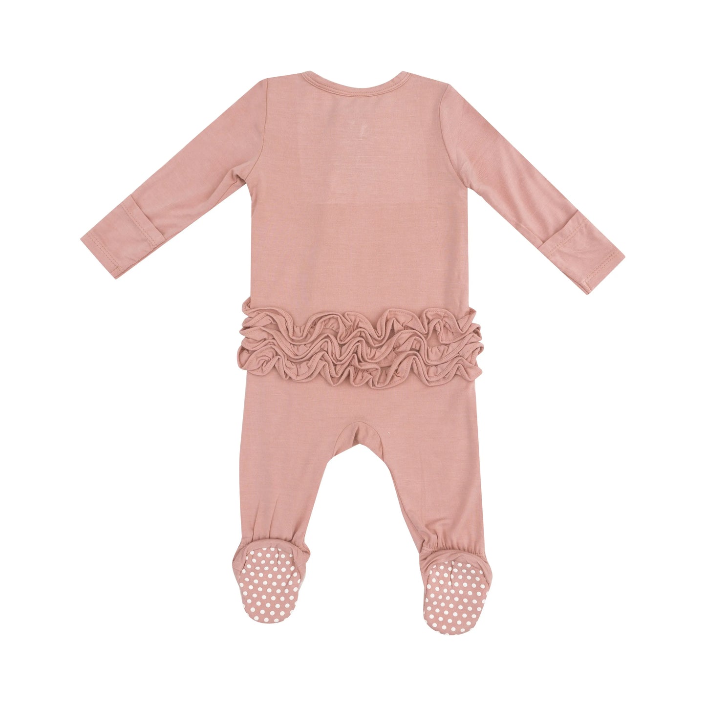 2 Way Zipper Ruffle Back Footie Solid Mellow Rose.