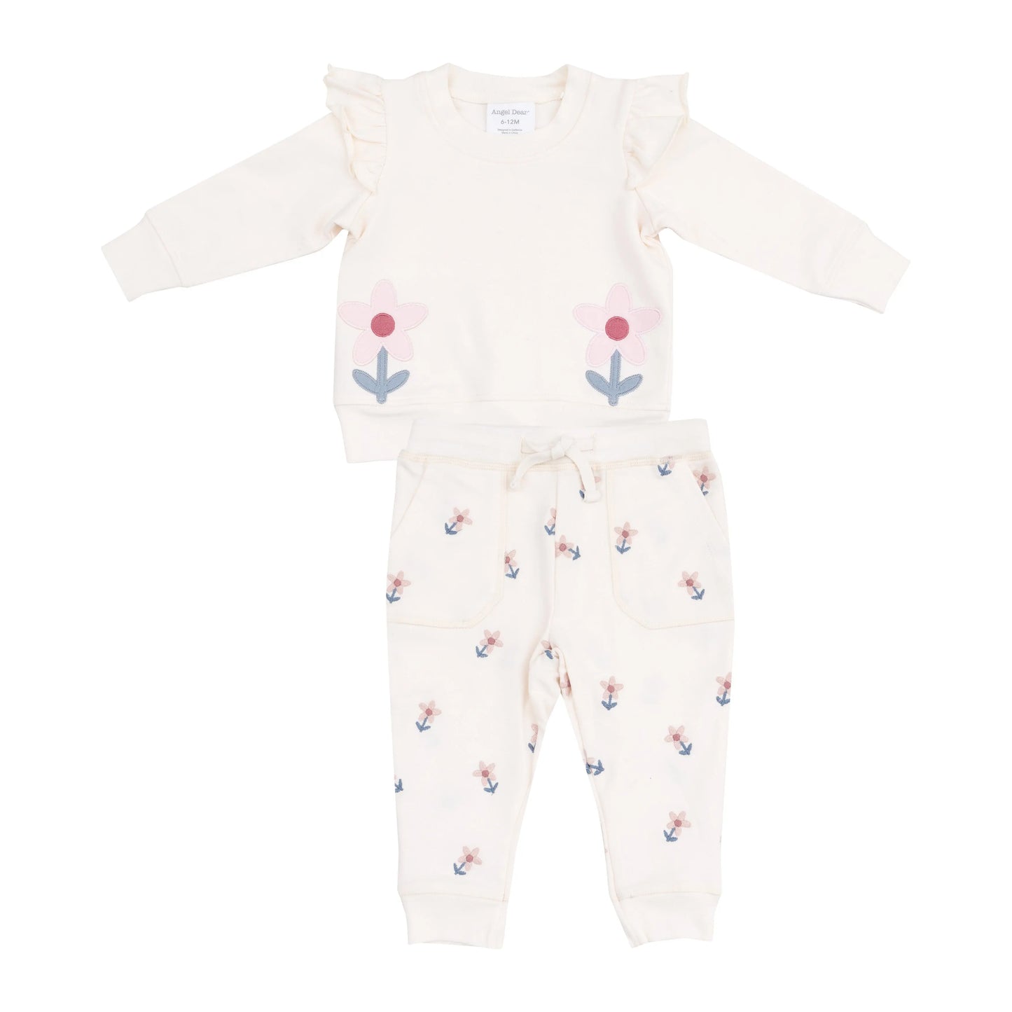 French Terry Ruffle Shoulder Sweatshirt and Jogger Set Danish Daisy Angel Dear