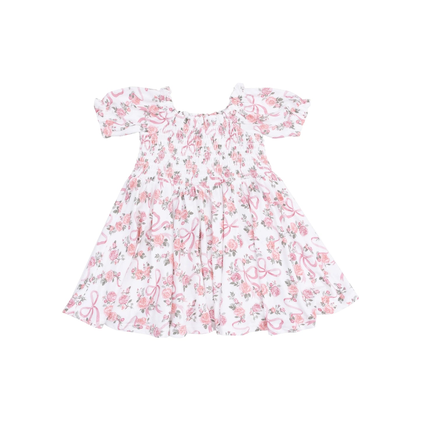 Puff Sleeve Smocked Dress And Diaper Cover Ribbons And Flowers.