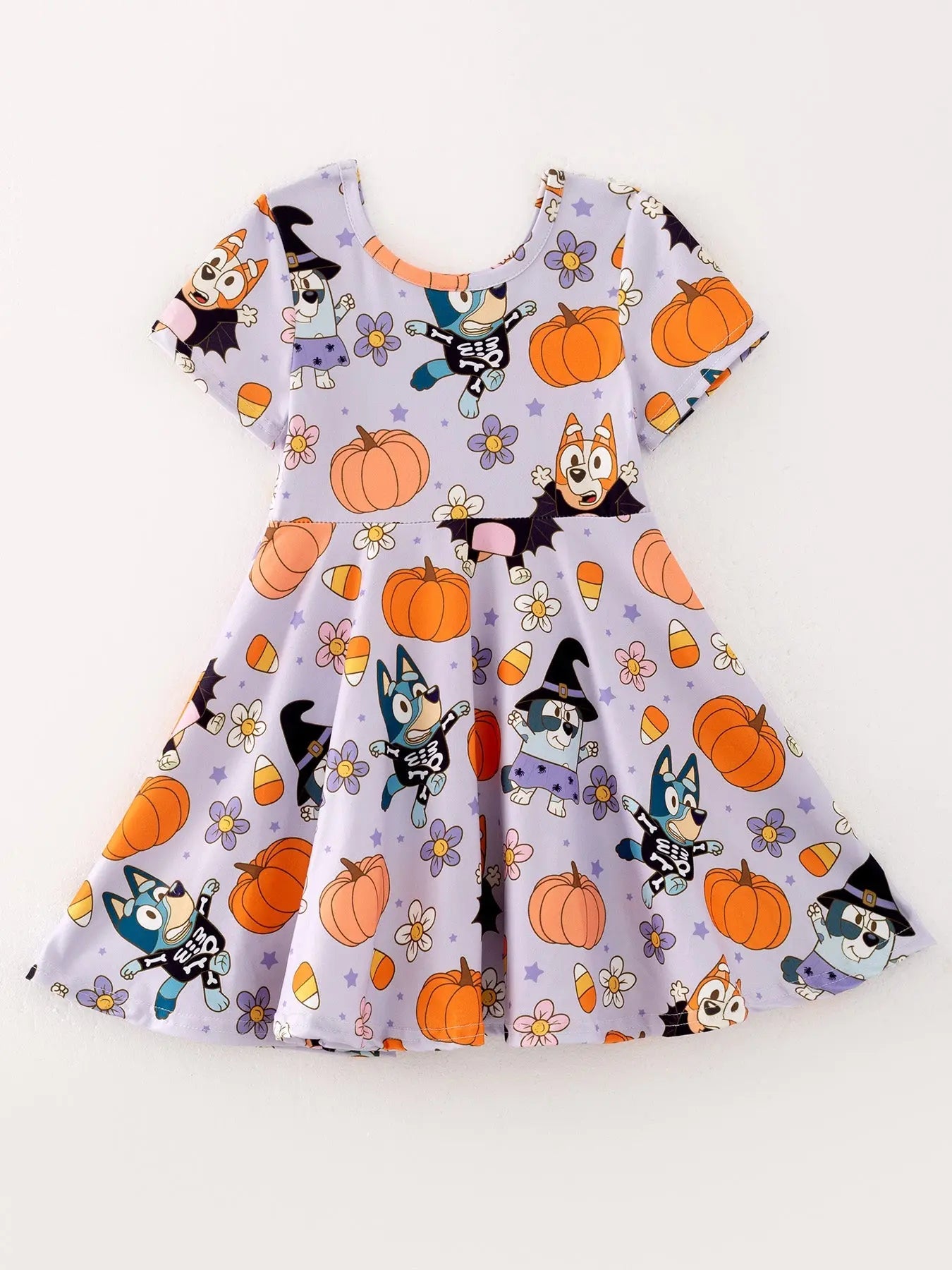 Cute Pumpkin Print Milk Silk Dress for Halloween Fun for Girls Rylee Faith Designs