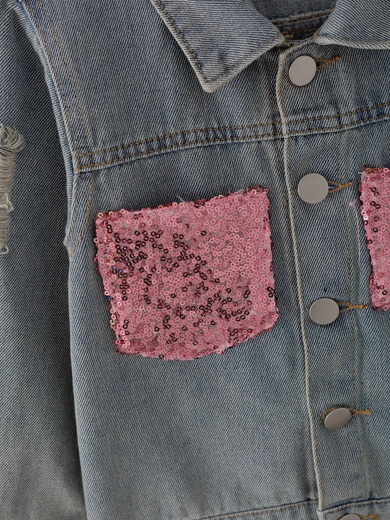 Girls Sequins Denim Jacket Stylish Versatile Top Coat Rylee Faith Designs