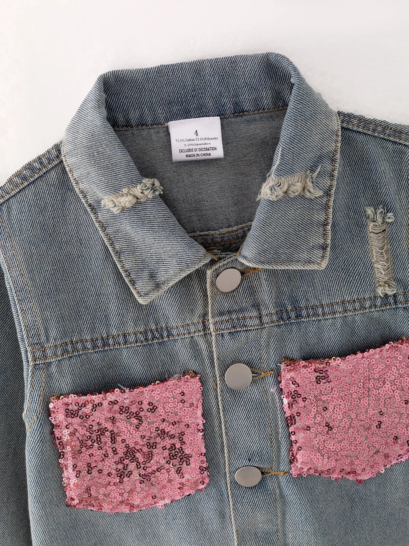 Girls Sequins Denim Jacket Stylish Versatile Top Coat Rylee Faith Designs