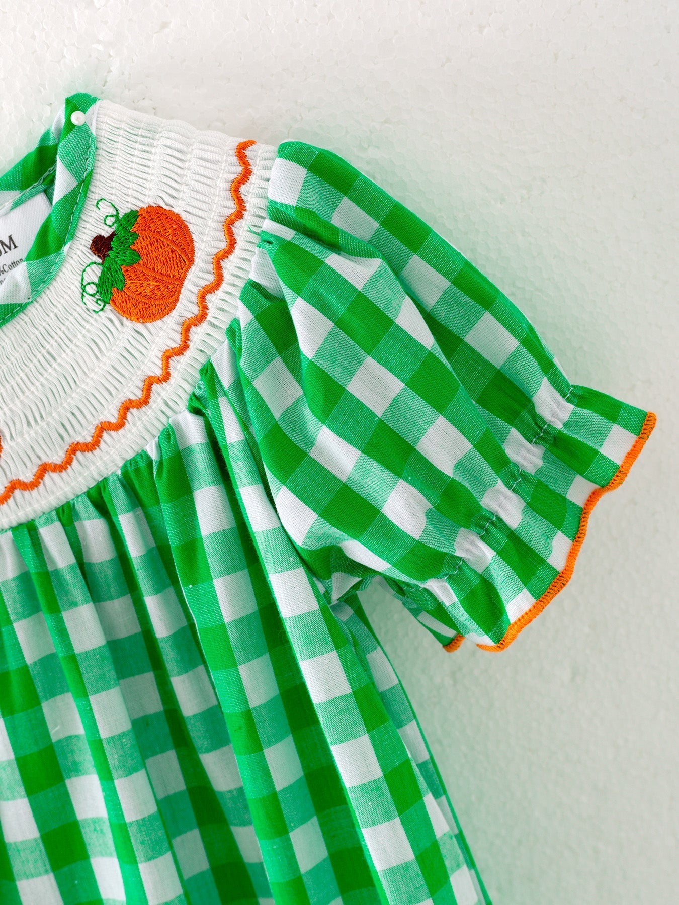 Halloween Green Baby Girls Smocked Embroidered Plaid Romper Rylee Faith Designs Everetts Place: Online Boutique