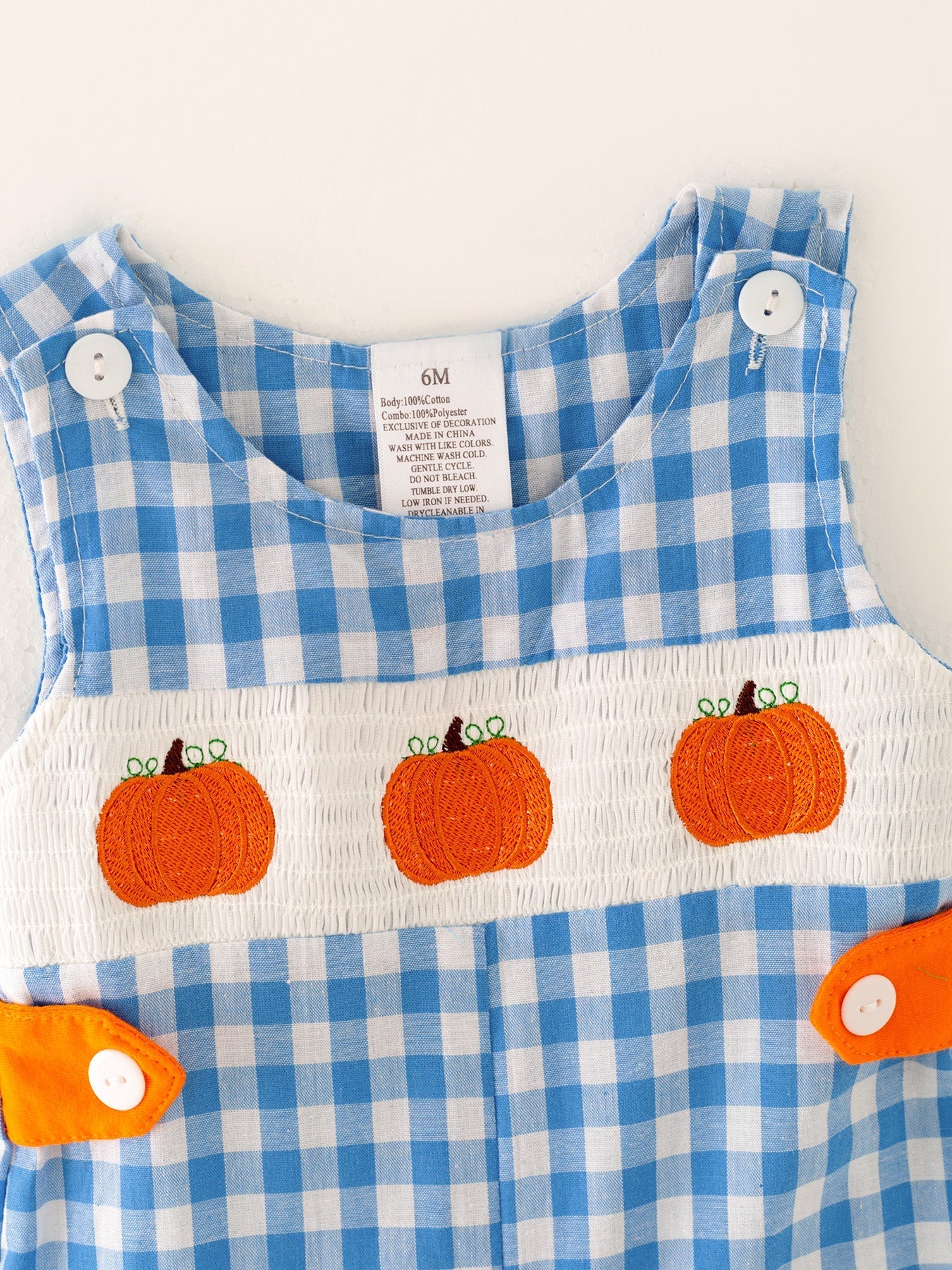 Halloween Blue Boys Smocking Embroidered Plaid Romper Rylee Faith Designs Everetts Place: Online Boutique