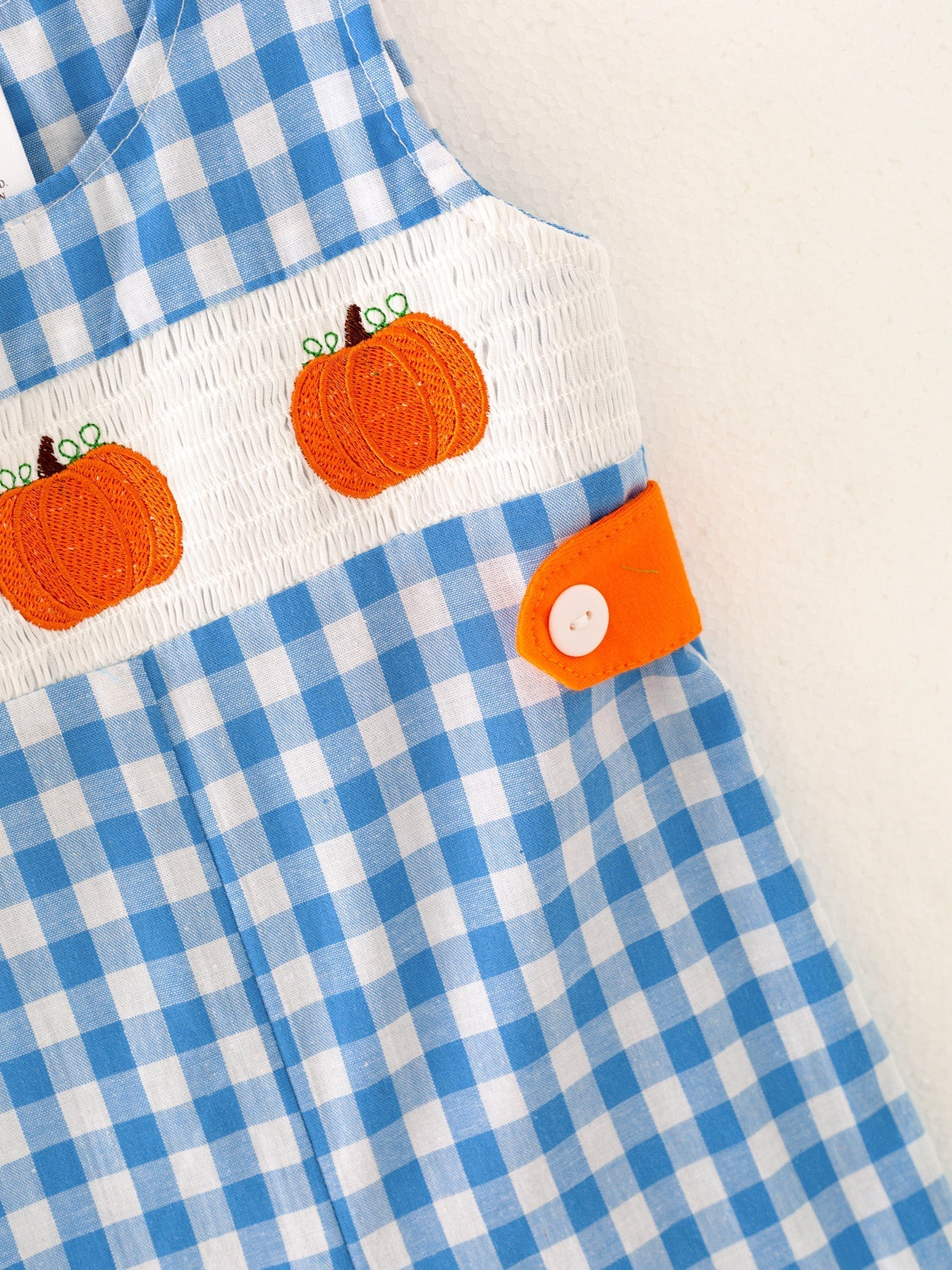 Halloween Blue Boys Smocking Embroidered Plaid Romper Rylee Faith Designs Everetts Place: Online Boutique