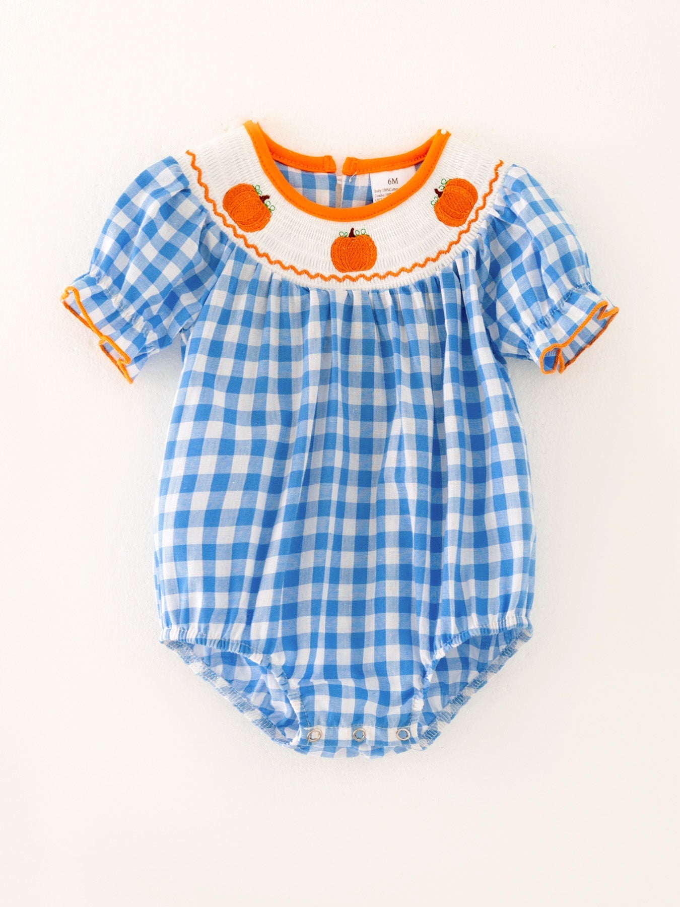 Halloween Blue Girls Woven Smocked Embroidered Plaid Romper Rylee Faith Designs Everetts Place: Online Boutique