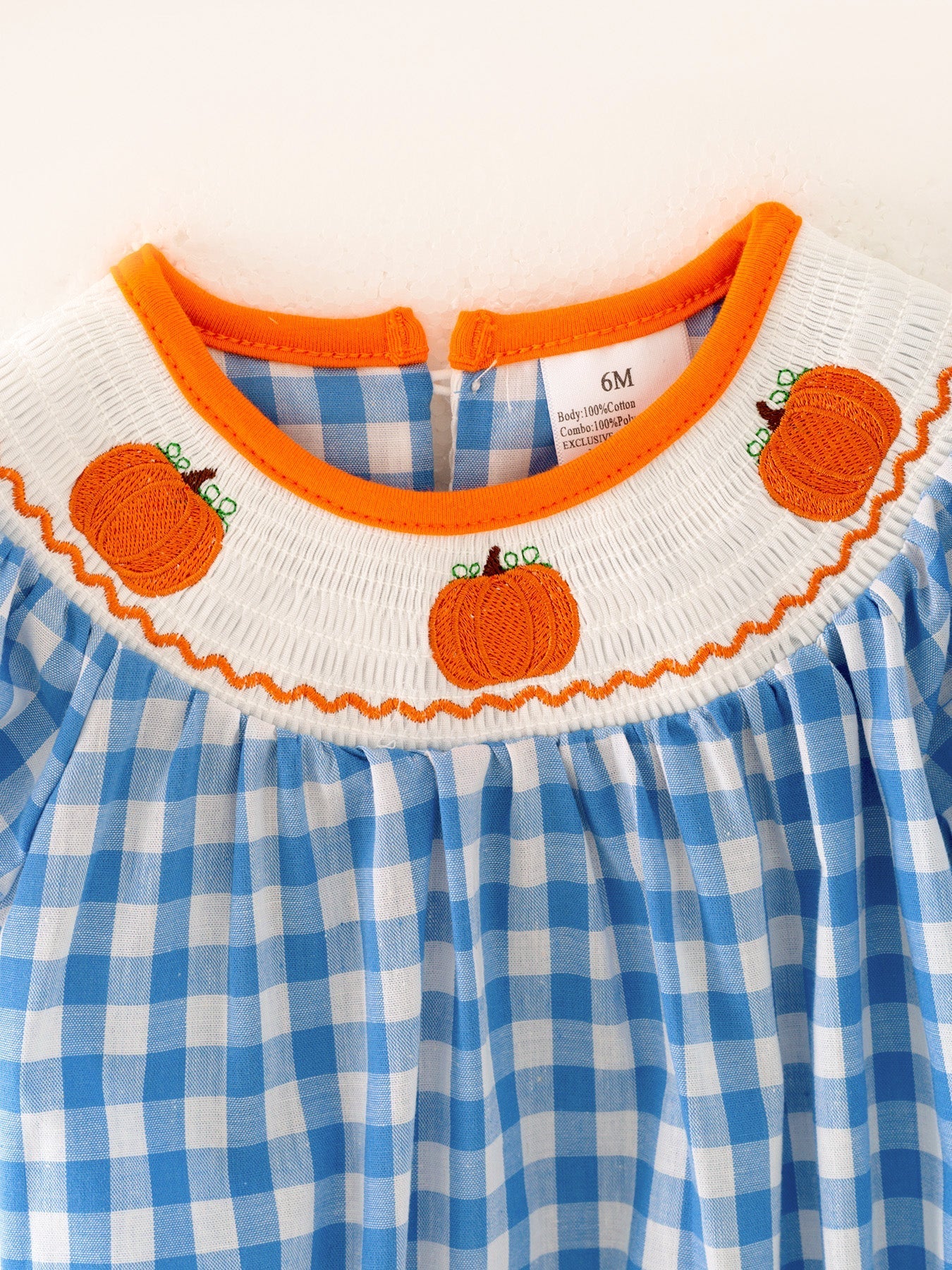 Halloween Blue Girls Woven Smocked Embroidered Plaid Romper Rylee Faith Designs Everetts Place: Online Boutique
