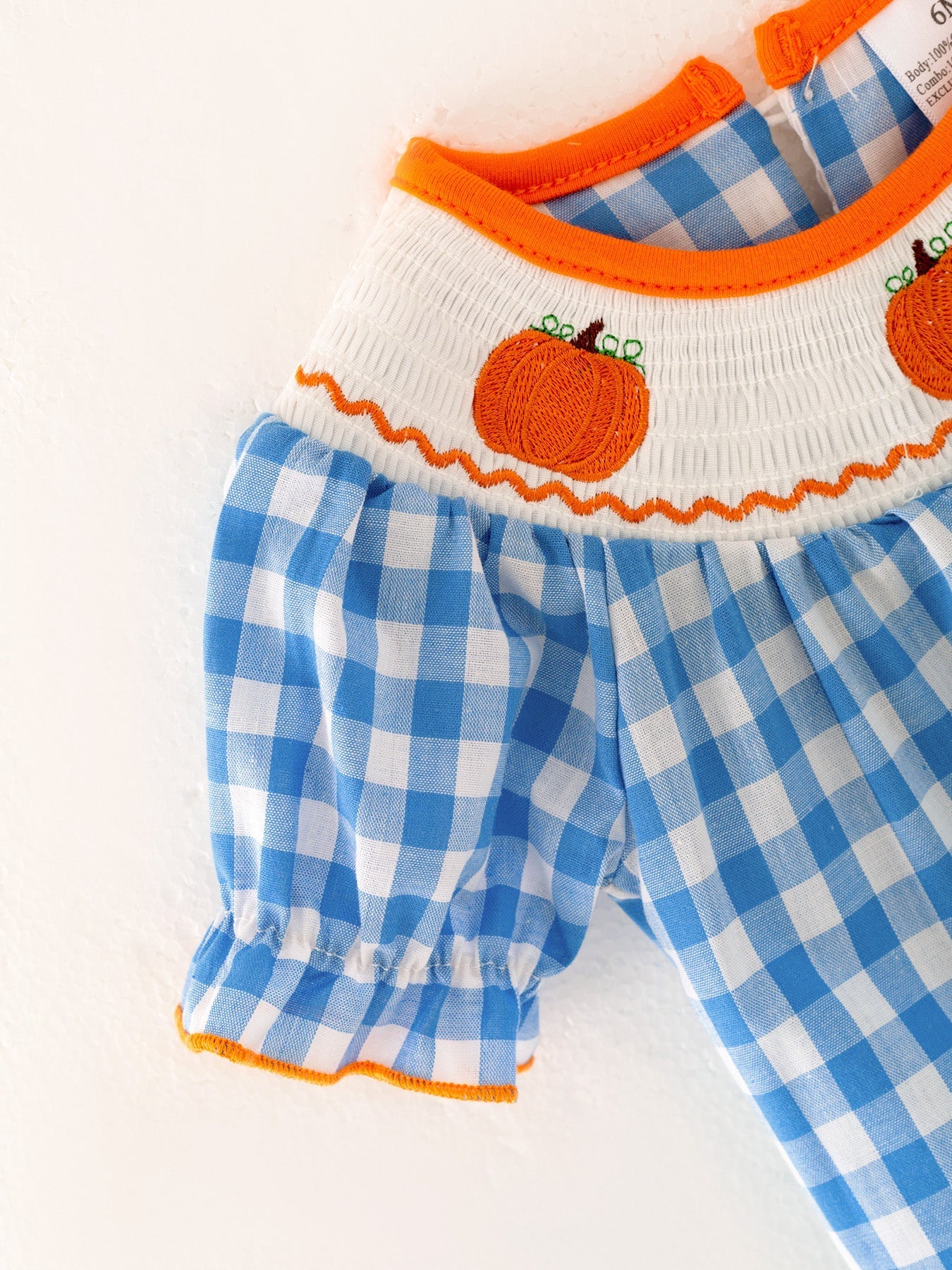 Halloween Blue Girls Woven Smocked Embroidered Plaid Romper Rylee Faith Designs Everetts Place: Online Boutique