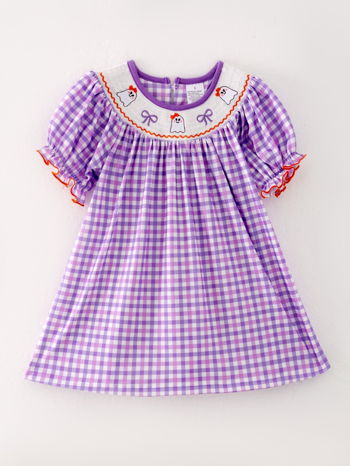 Rylee Faith Designs Halloween Girls Purple Smocked Ghost Embroidery Plaid Dress - Apparel & Accessories > Clothing > Baby & Toddler Clothing > Baby & Toddler Dresses Dress