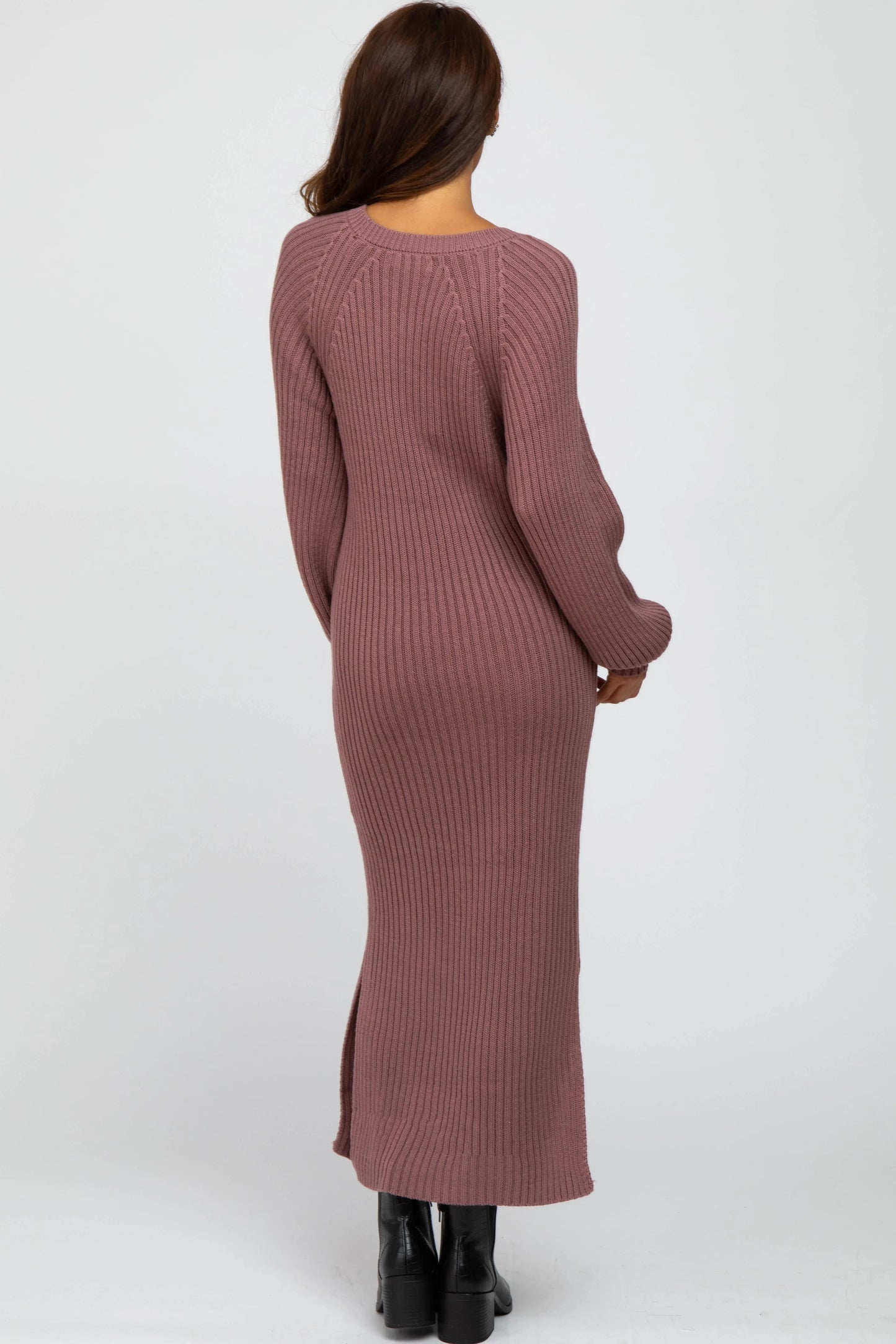 PinkBlush Elegant Mauve Maxi Sweater Dress with Side Slit for Casual Outings - Apparel & Accessories > Clothing > Dresses