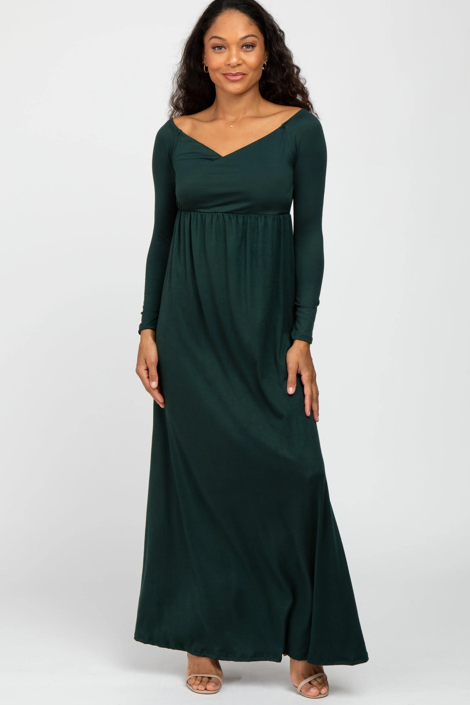 PinkBlush Elegant Forest Green Maxi Dress with Layered V Neckline for Women - Apparel & Accessories > Clothing > Dresses
