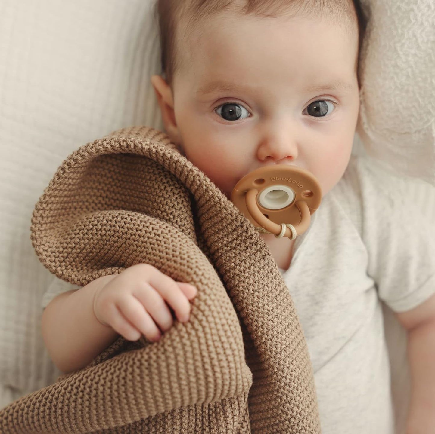 Heritage Knit 100 Percent Organic Cotton Luxury Knit Baby Swaddle Blanket Bleu La La