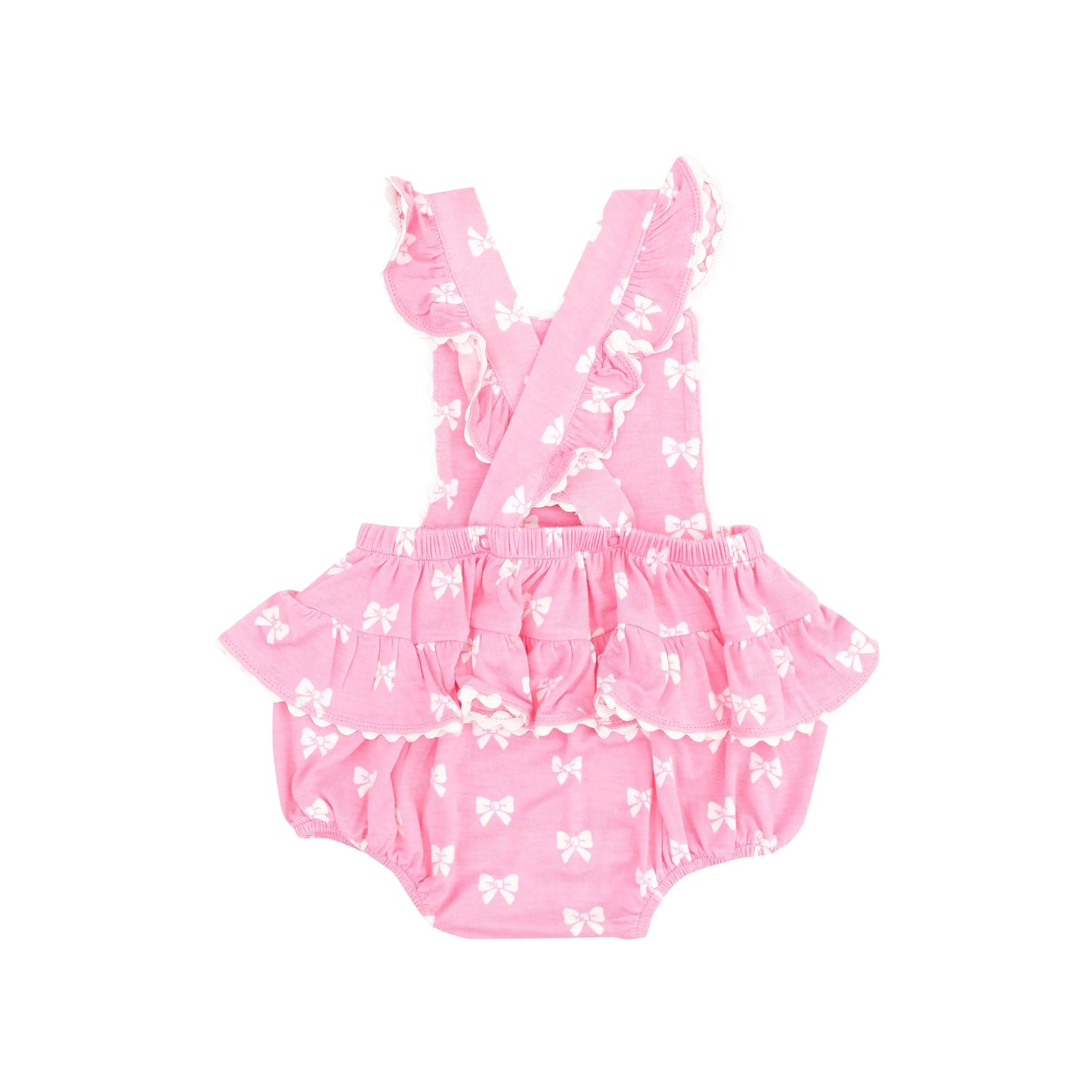 Ric Rac Ruffle Sunsuit Pink Bows for Girls.