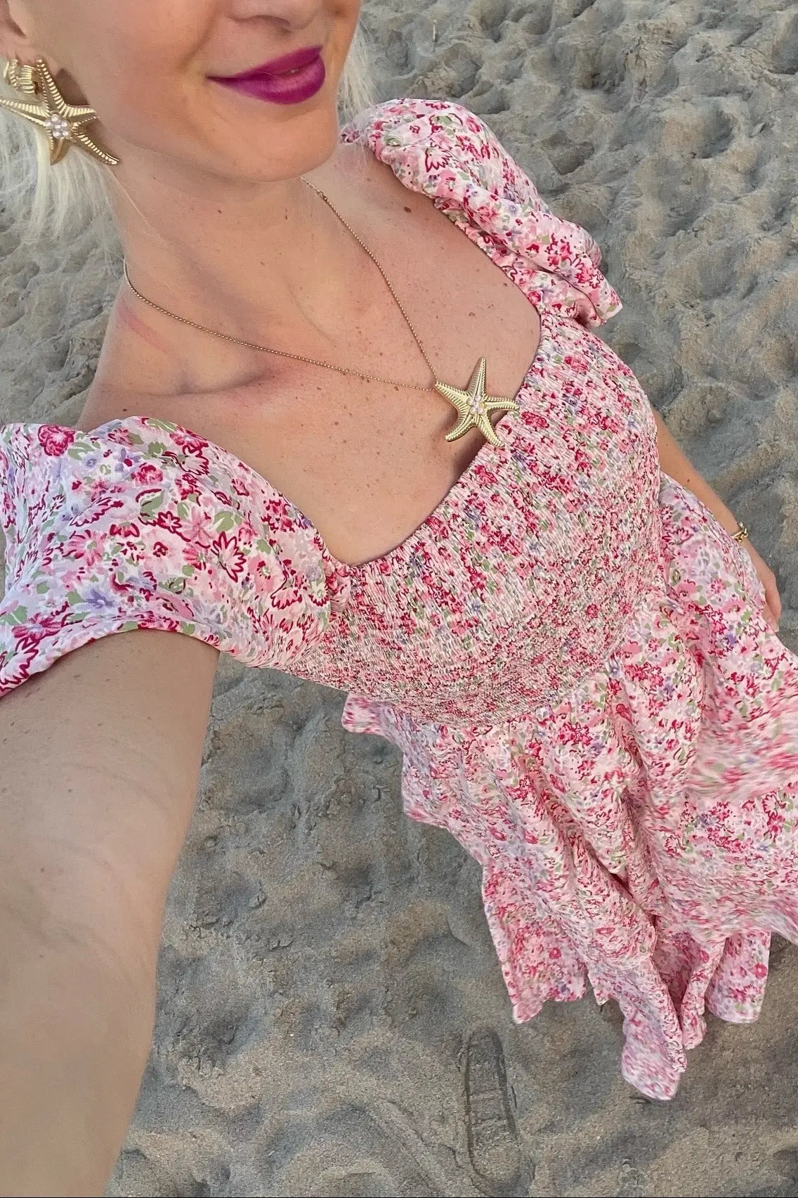 Pink Floral Square Neck Ruffle Layered Maxi Dress PinkBlush