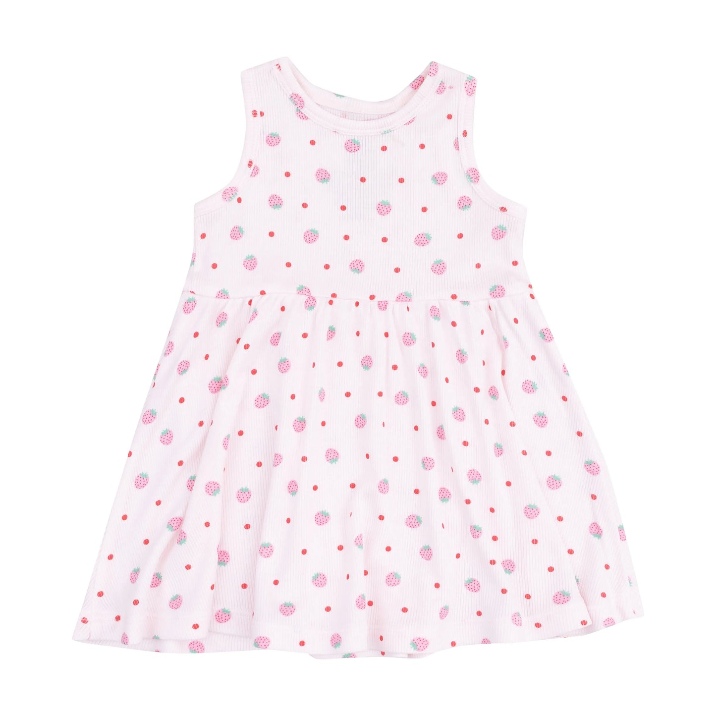 Tank Dress and Bloomer Set for Toddlers in Strawberry Swiss Dot.