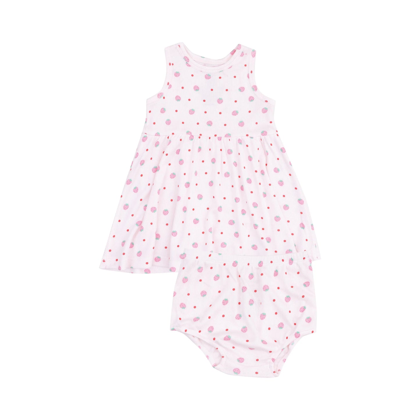 Tank Dress and Bloomer Set for Toddlers in Strawberry Swiss Dot.