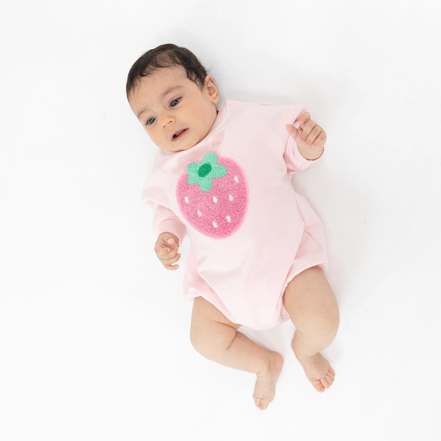 Strawberry Applique Sweatshirt Bubble French Terry Swiss Dot.
