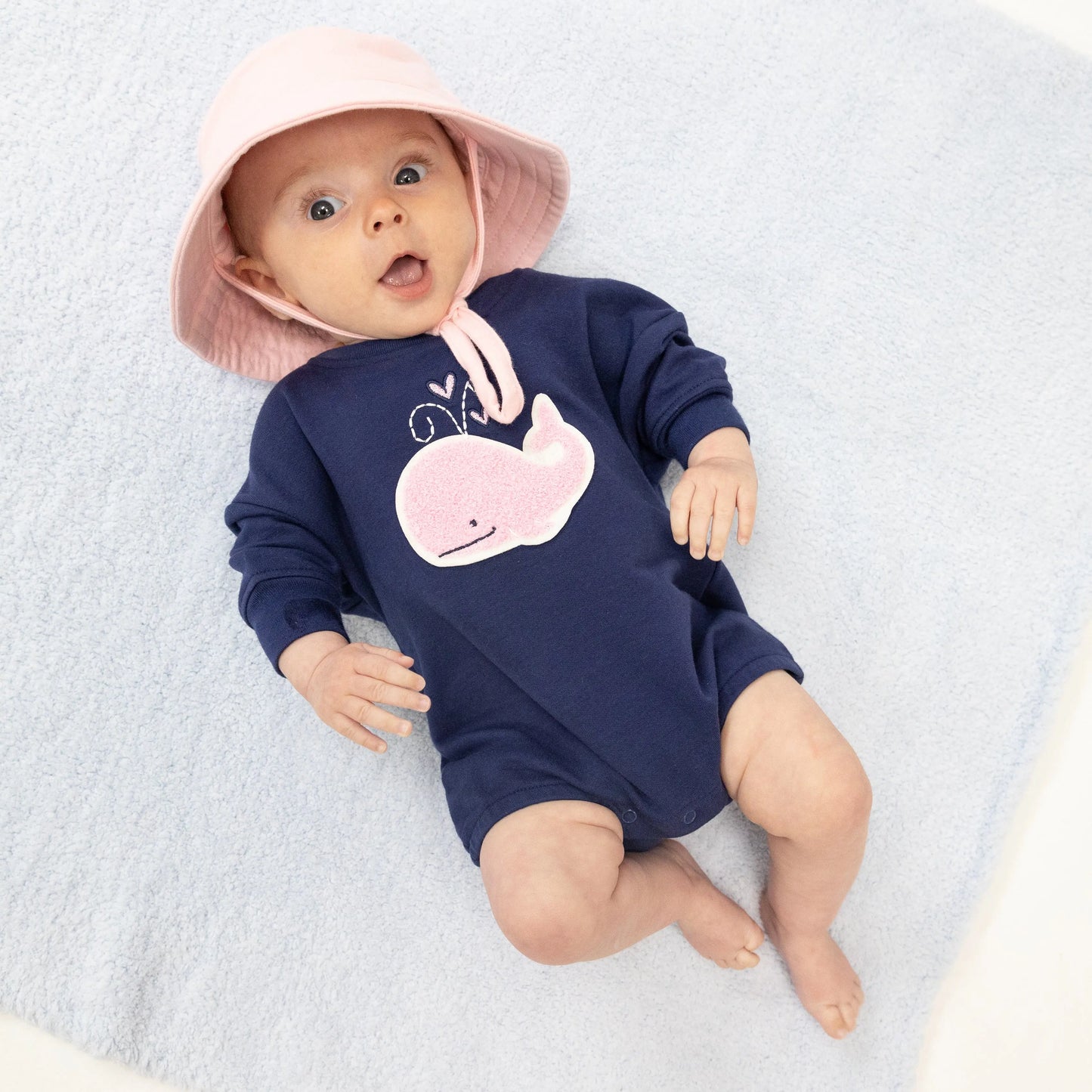 French Terry Sweatshirt Bubble with Chenille Patch Bubbly Whale Pink.