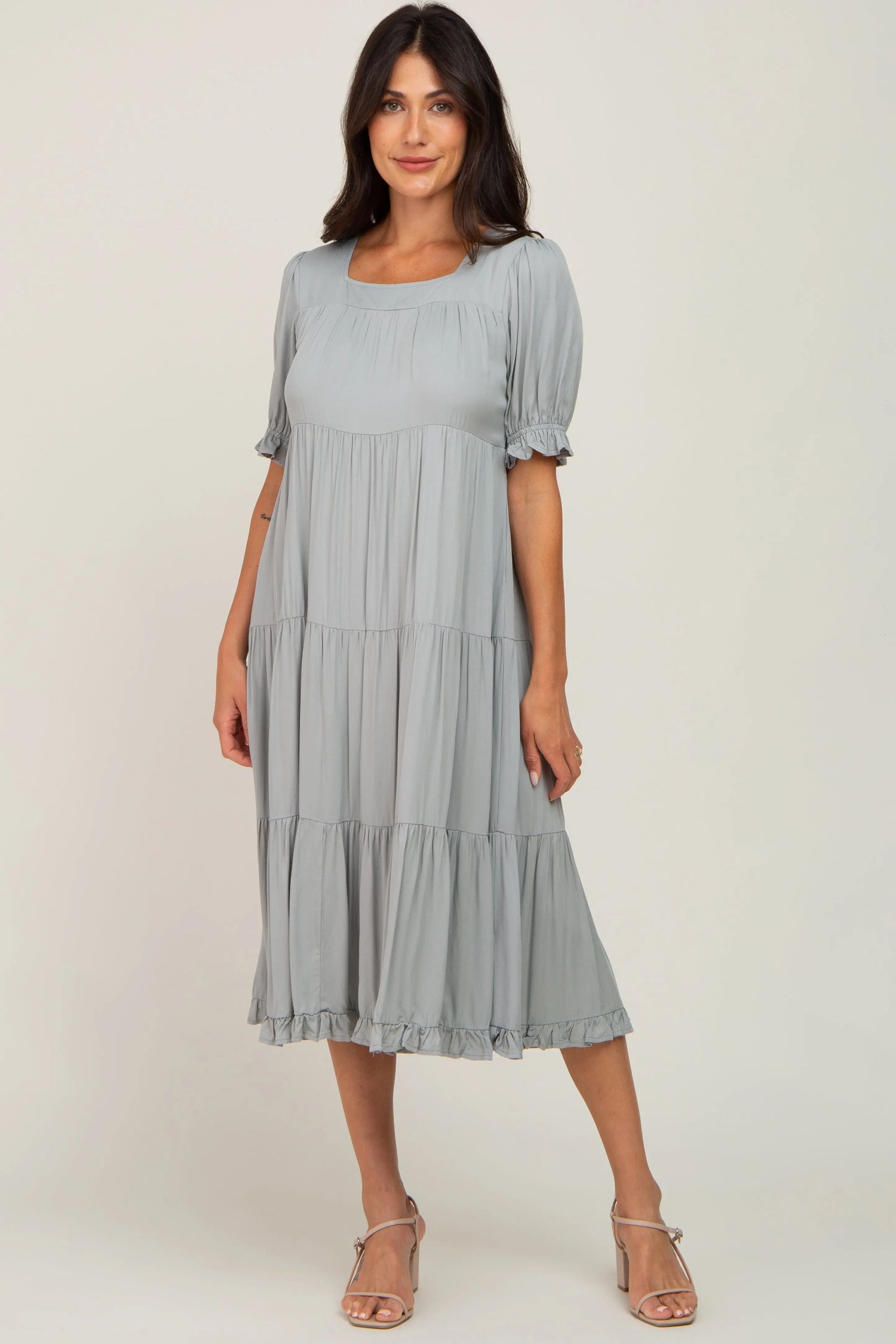 PinkBlush Sage Midi Dress with Ruffle Hem and Pockets for Stylish Women - Apparel & Accessories > Clothing > Dresses