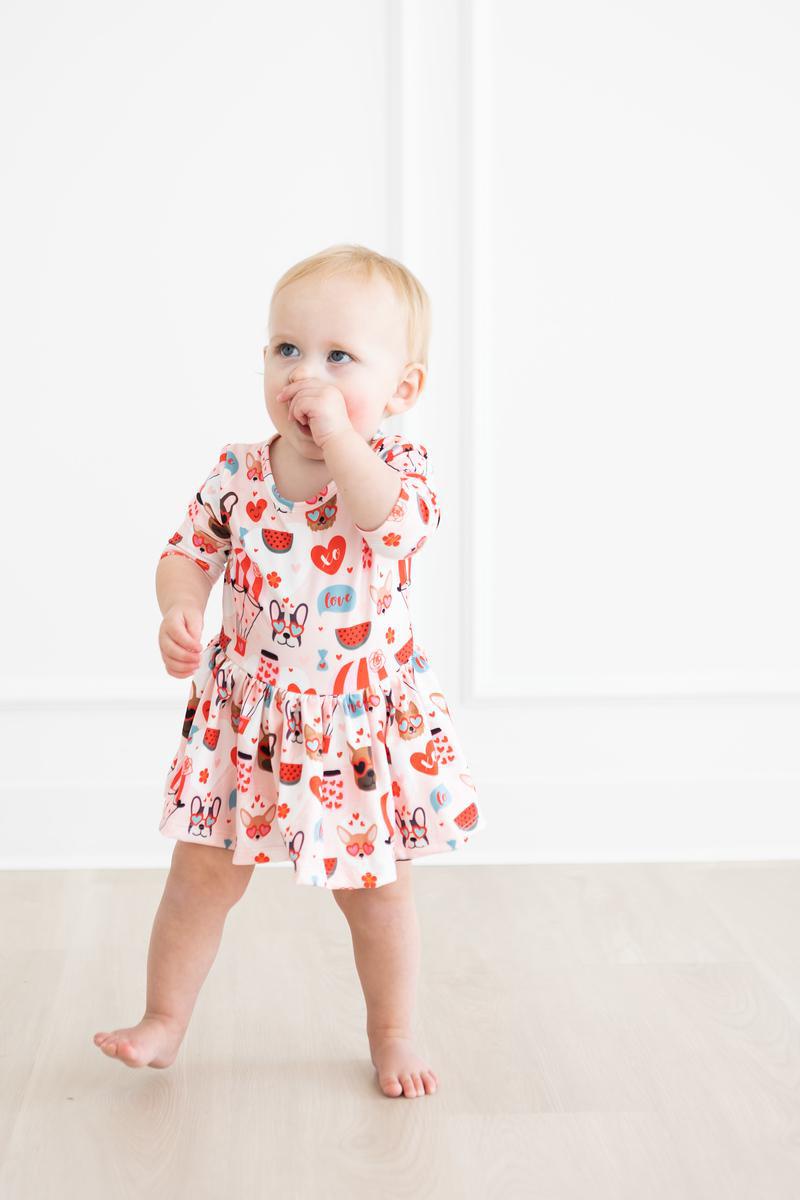 Mila & Rose ® Puppy Love Twirl Bodysuit Three Quarter Sleeve Baby - Apparel & Accessories > Clothing > Baby & Toddler Clothing > Baby & Toddler Dresses Twirl Bodysuit - 3/4 Sleeve