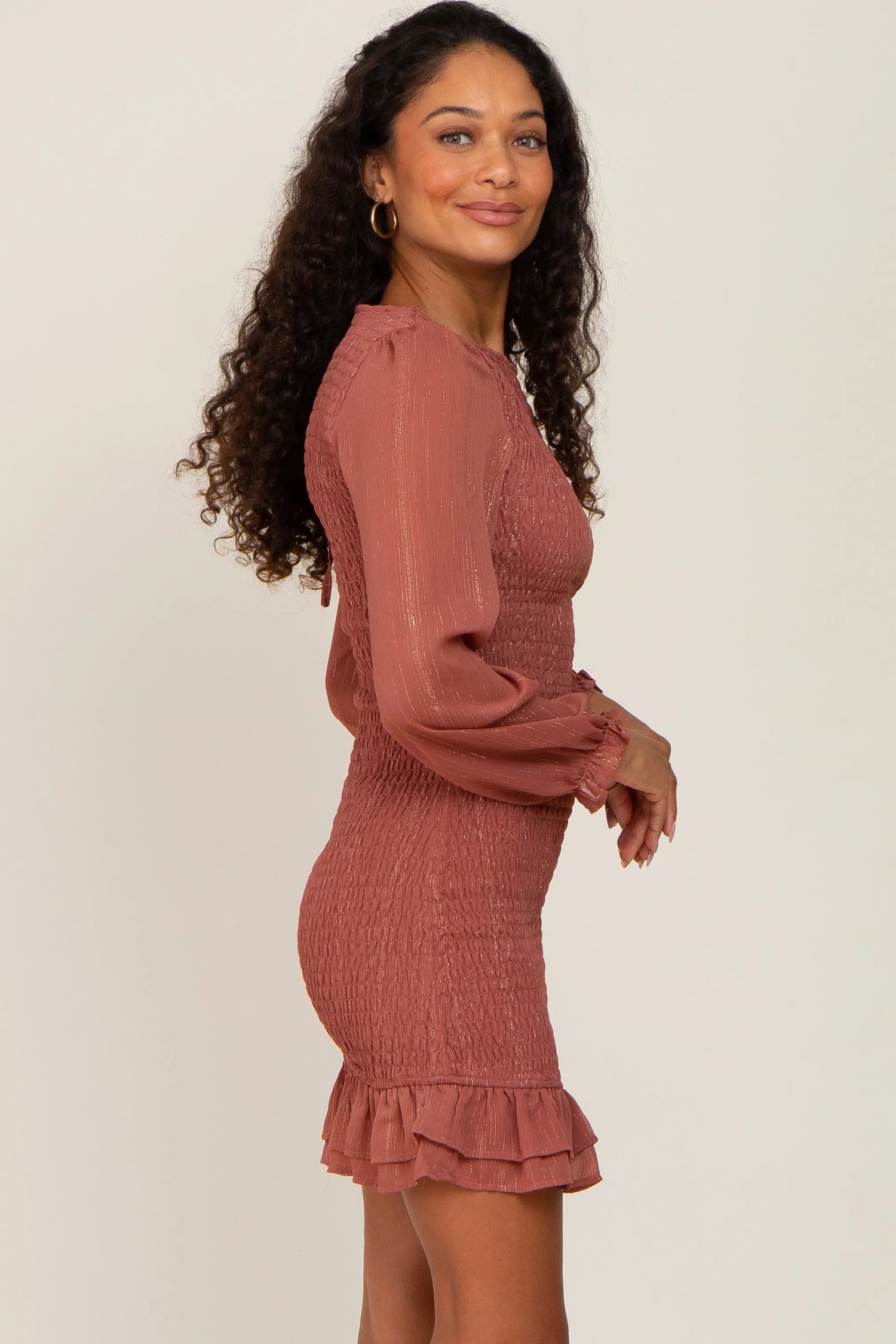 PinkBlush Mauve Metallic Shimmer Mini Dress with Sheer Sleeves for Special Occasions - Apparel & Accessories > Clothing > Dresses Apparel & Accessories > Clothing > Dresses