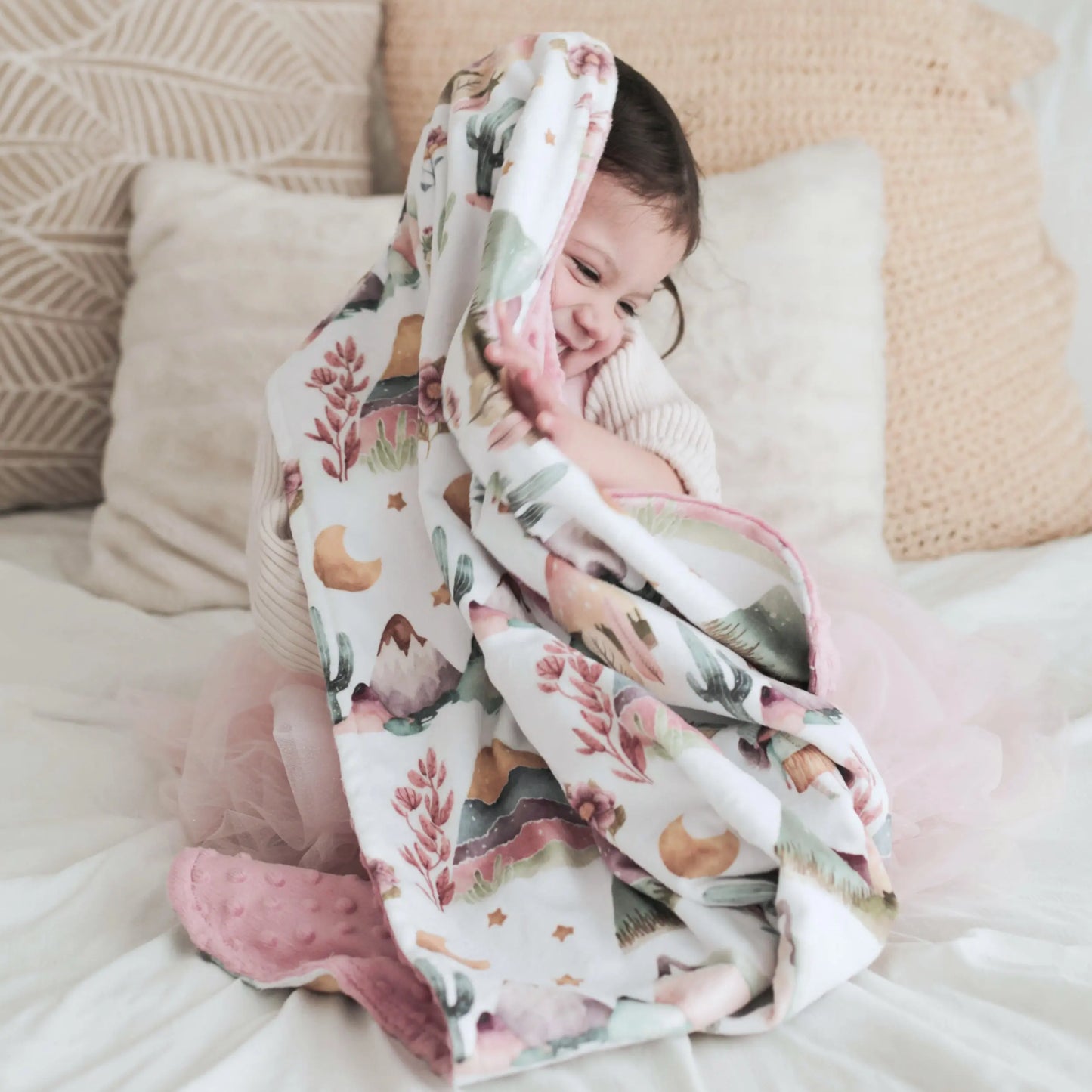 Baby Minky Blanket Dreamland Boho Design Soft Plush Fabric Honey Lemonade