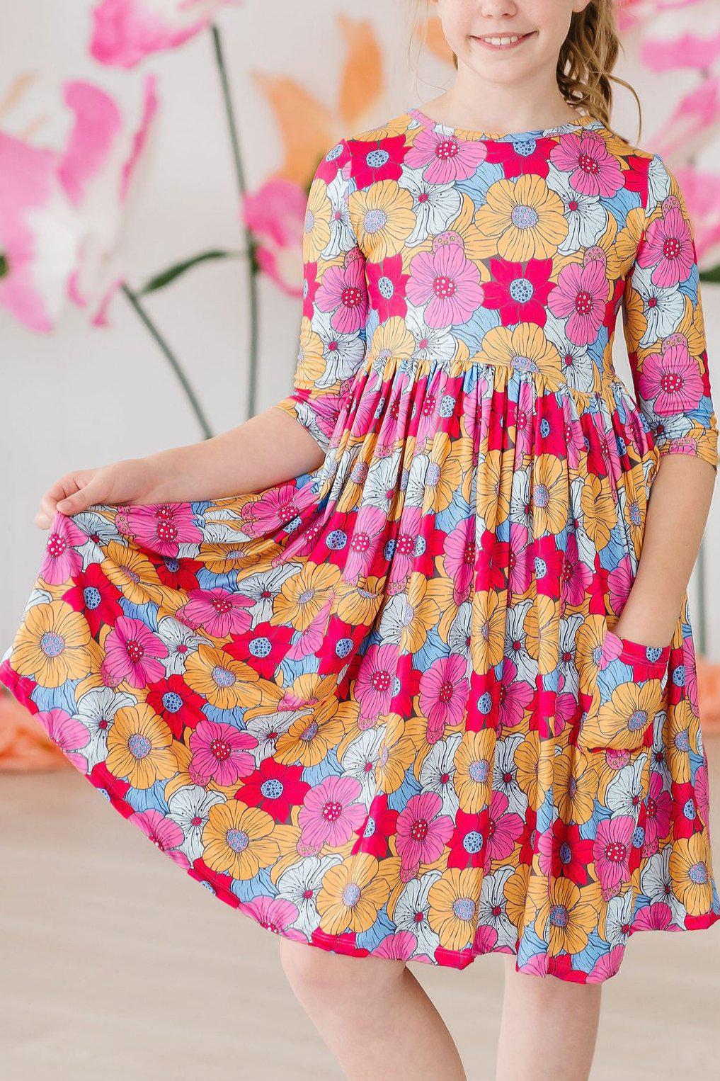 Mila & Rose ® Wonderland Floral Three Quarter Sleeve Pocket Twirl Dress - Apparel & Accessories > Clothing > Dresses Twirl Pocket Dress 3/4