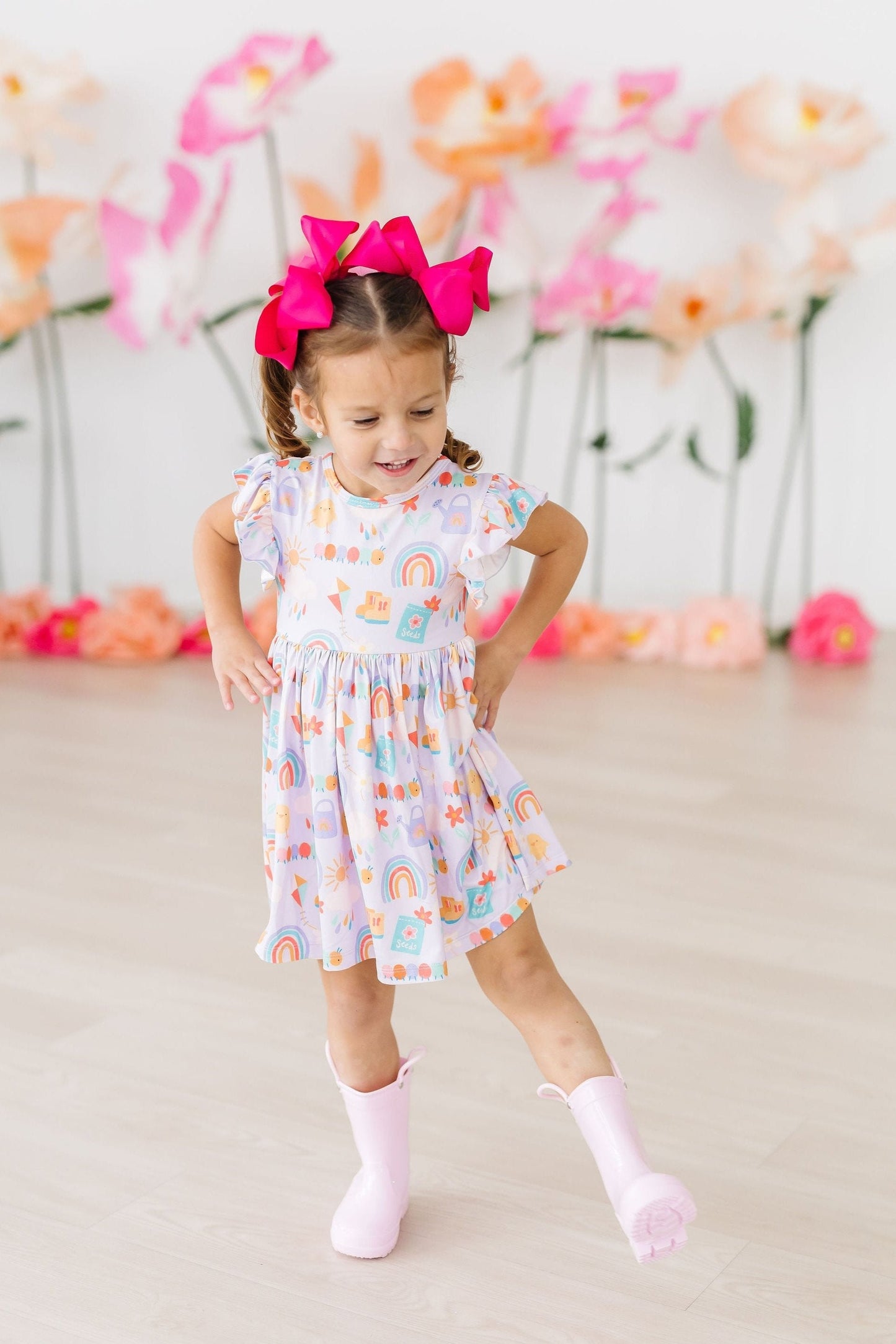 Mila & Rose ® Rainy Day Flutter Sleeve Twirl Dress for Toddlers Playtime - Apparel & Accessories > Clothing > Dresses Twirl Dress Flutter