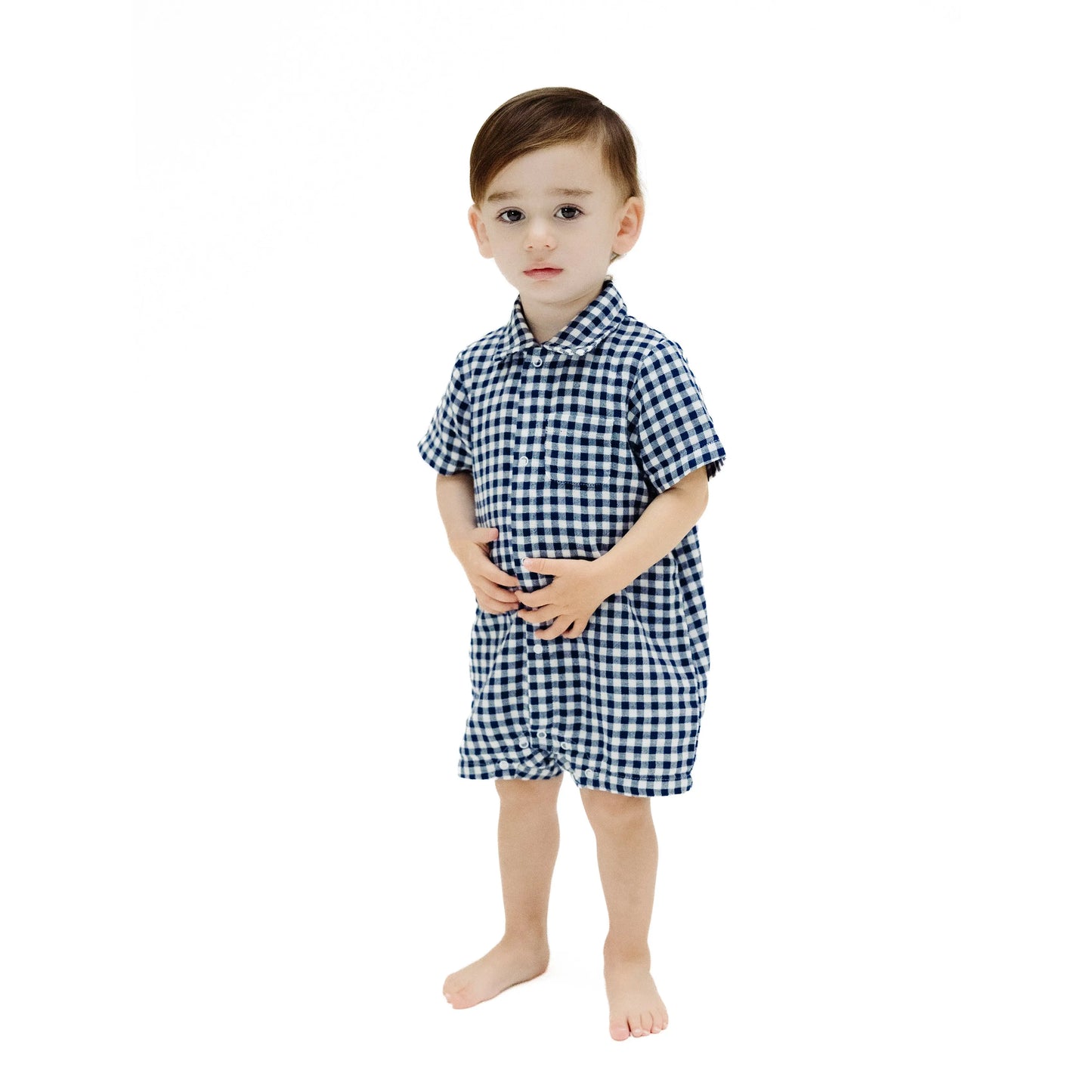 Button Down Polo Shortie Navy Gingham.