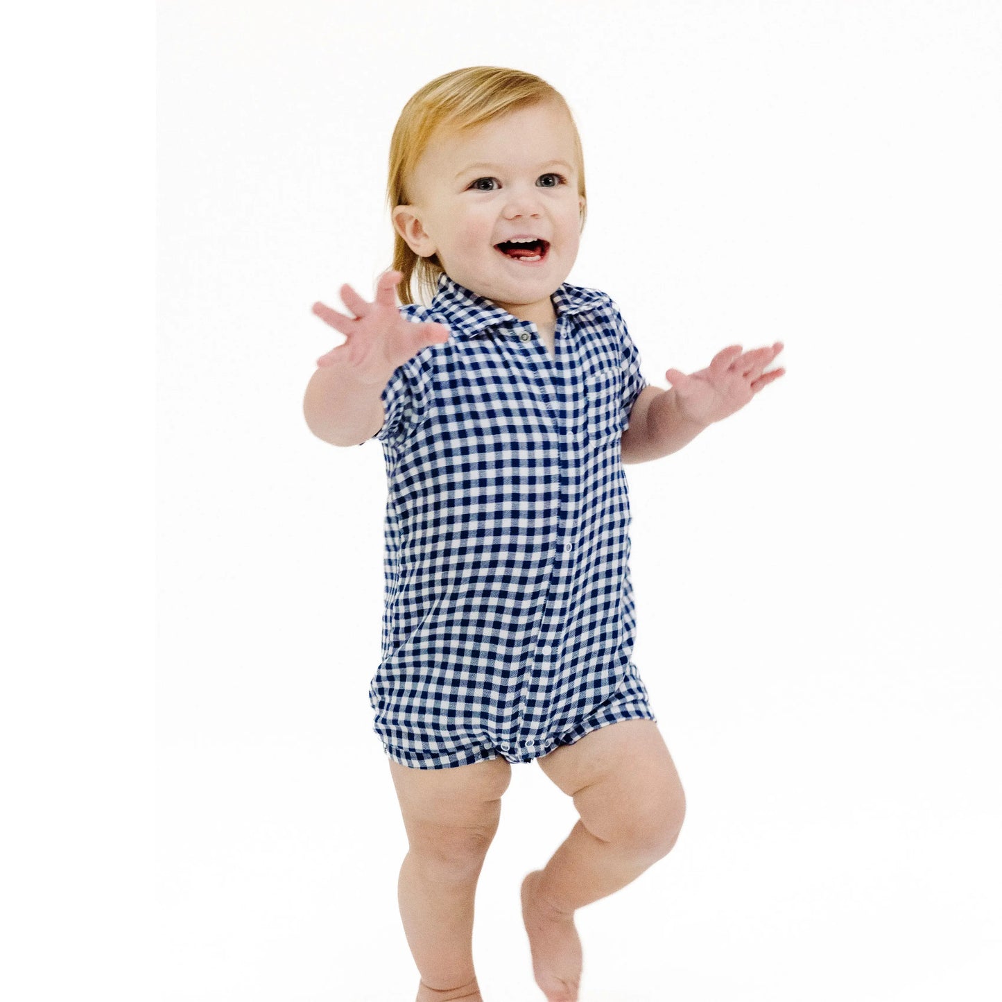 Button Down Polo Shortie Navy Gingham.