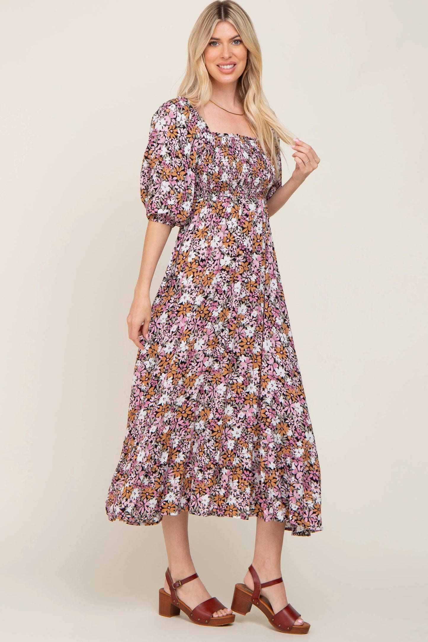 PinkBlush Stylish Floral Maxi Dress with Puff Sleeves for Casual Summer Outings - Apparel & Accessories > Clothing > Dresses