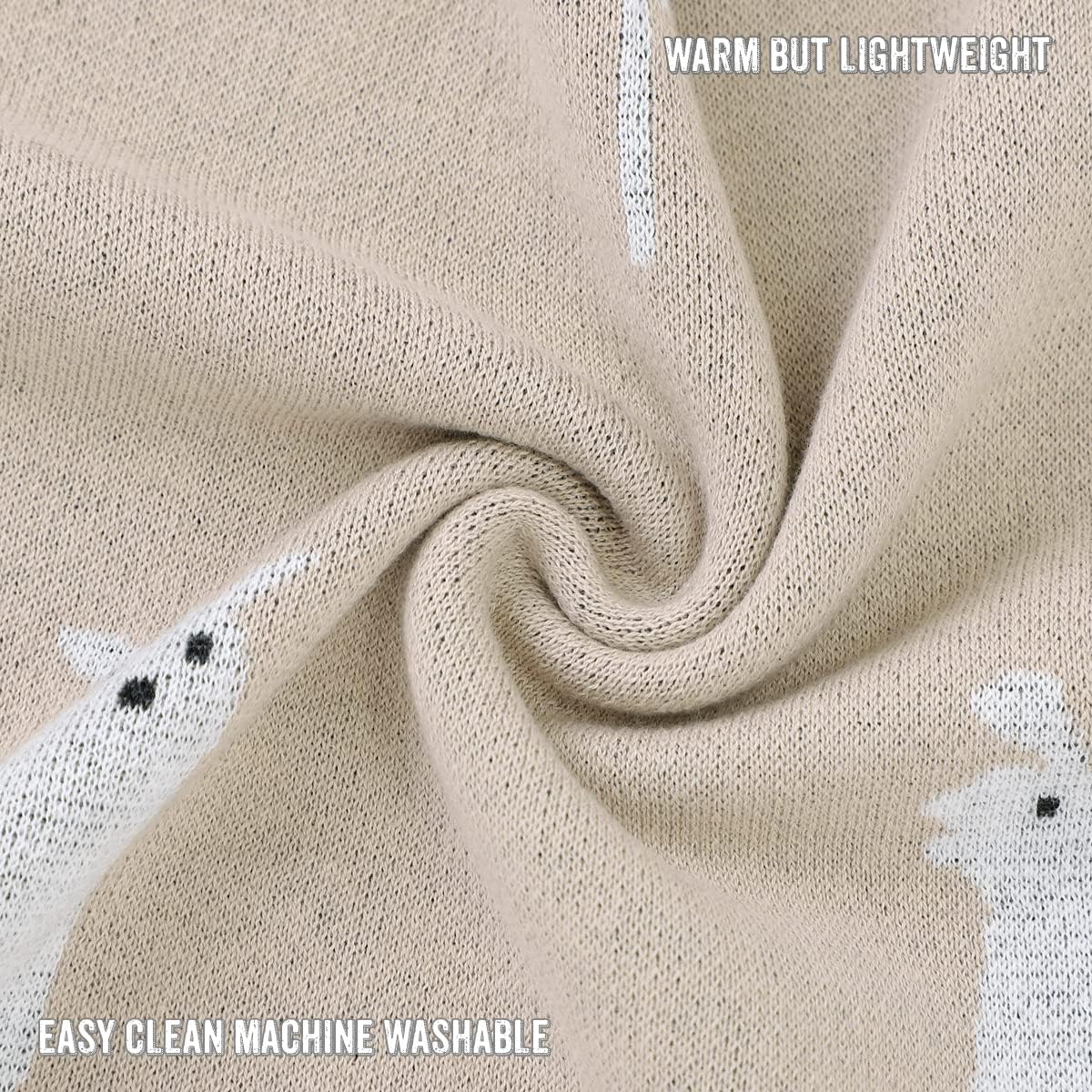 Luxury Knit Llama Swaddle Baby Blanket - Pure Cotton Comfort for Newborns Bleu La La
