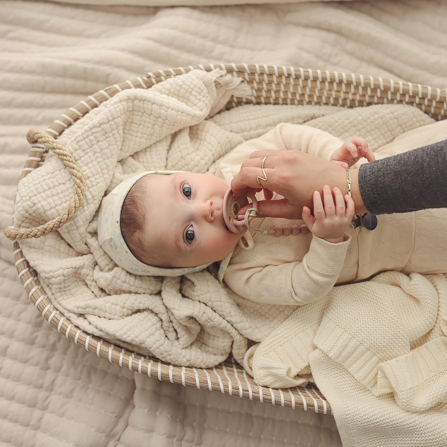 Heritage Knit 100 Percent Organic Cotton Luxury Knit Baby Swaddle Blanket Bleu La La