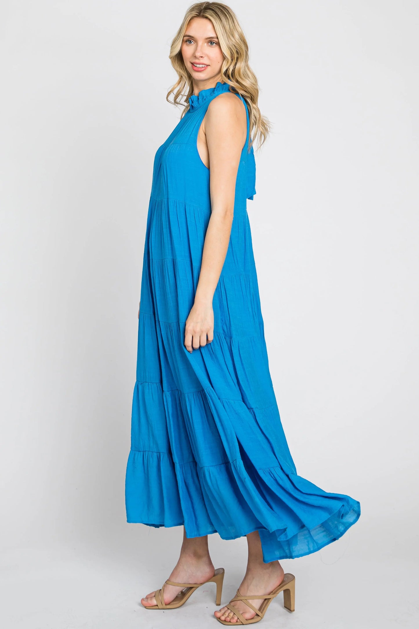 PinkBlush PinkBlush Blue Tiered High Neck Maxi Dress with Ruffled Detail for Women - Apparel & Accessories > Clothing > Dresses