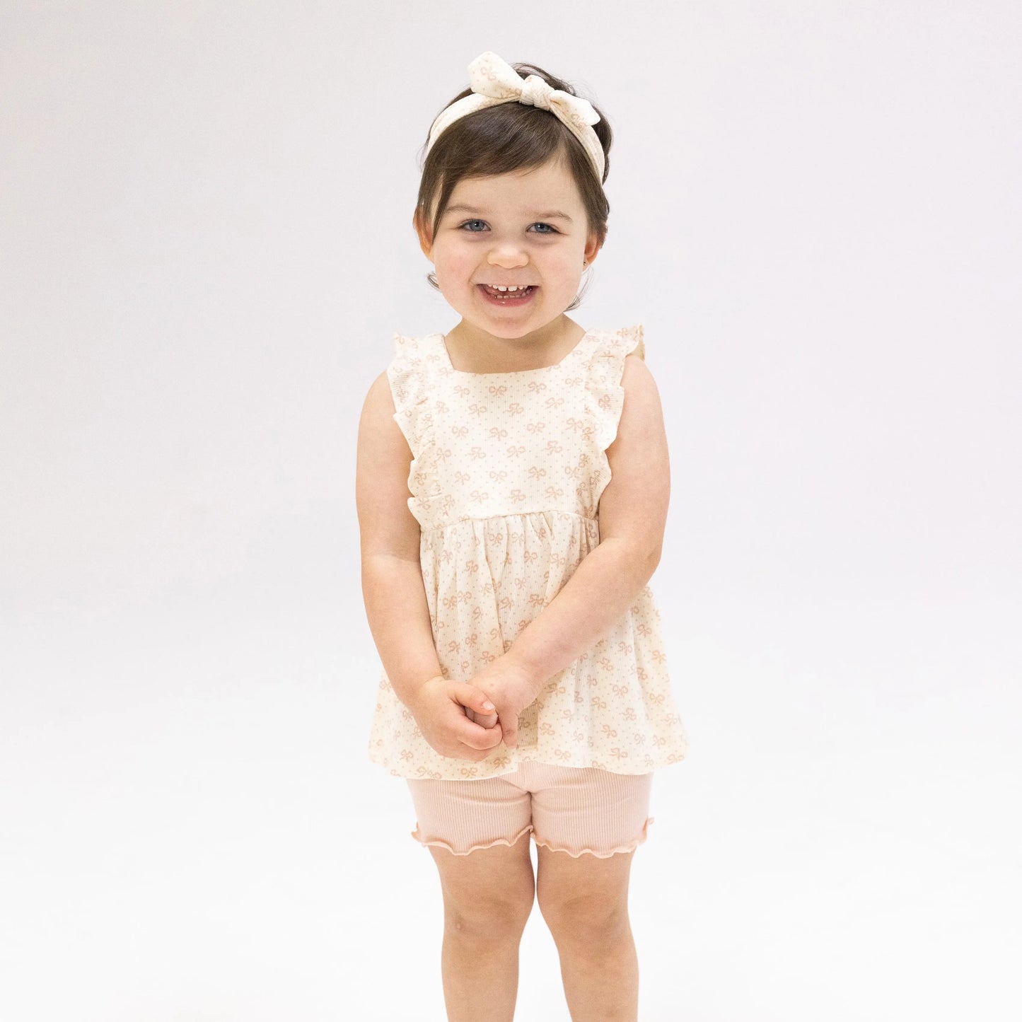 Square Neck Ruffle Tank and Bike Short Set with Vintage Mini Bows for Kids Angel Dear