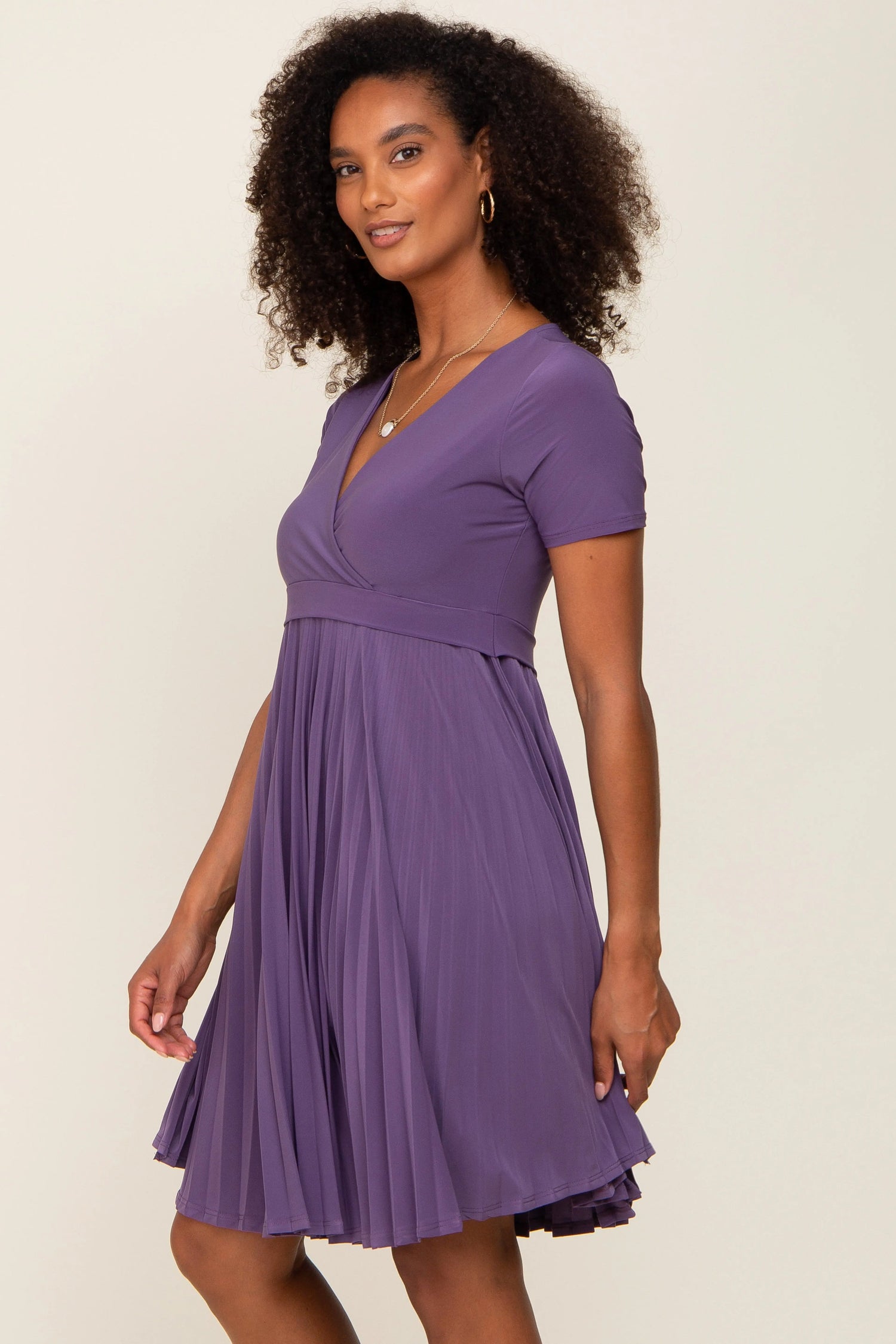 PinkBlush Plum Nursing Dress with Pleated V Neckline for Stylish Mothers - Apparel & Accessories > Clothing > Dresses