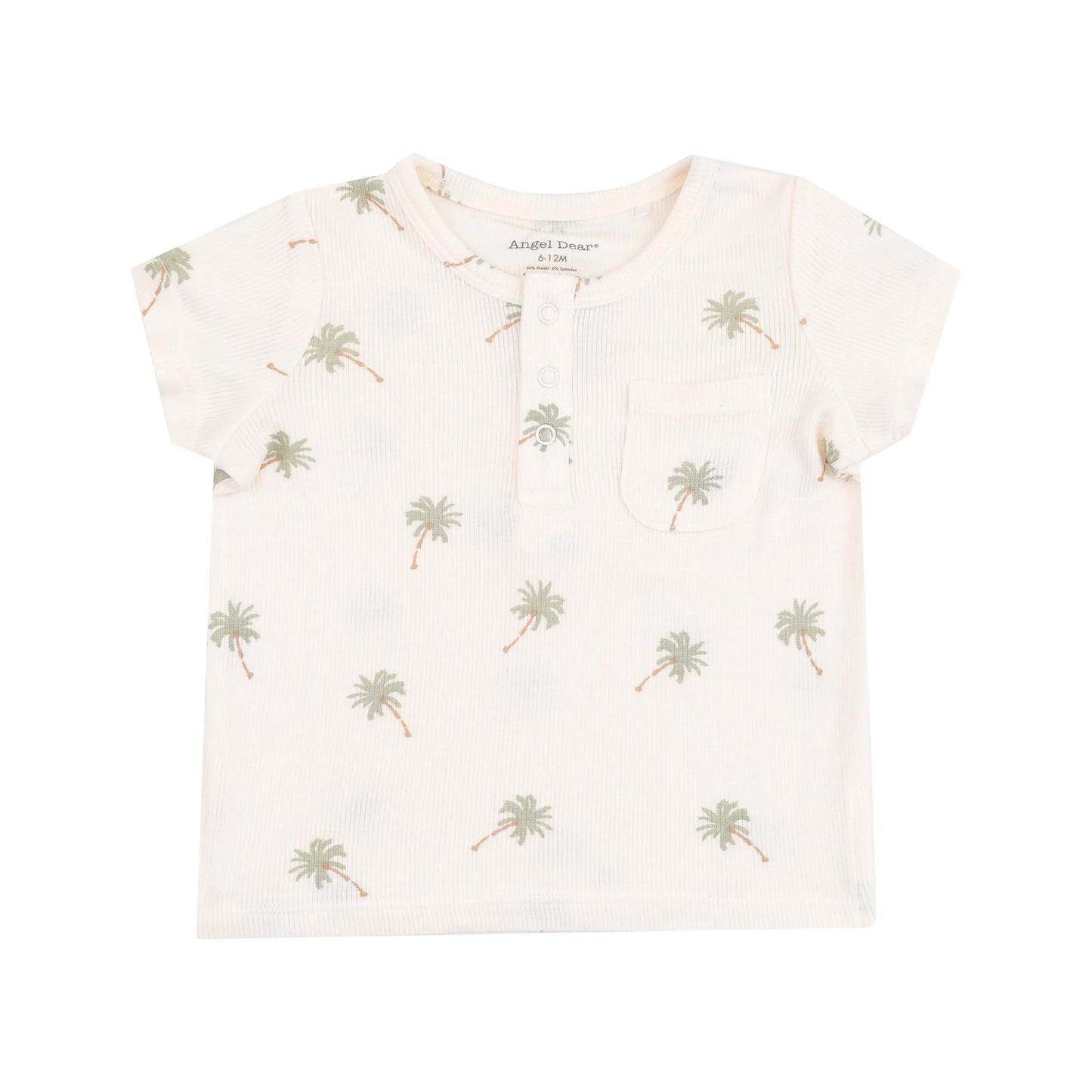 Henley With Pocket And Muslin Short Set Palm Trees.