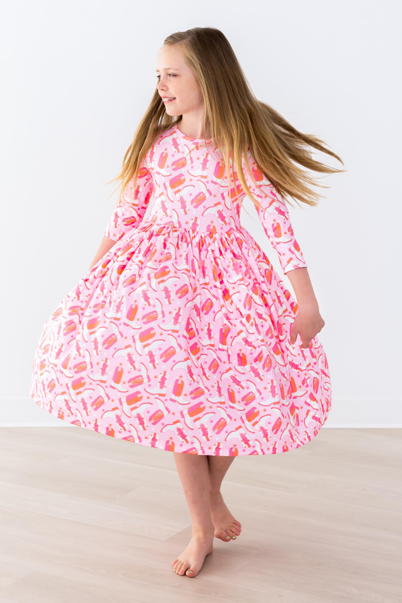 Mila & Rose ® Three Quarter Sleeve Pocket Twirl Dress For Girls Everyday - Apparel & Accessories > Clothing > Dresses Twirl Pocket Dress 3/4