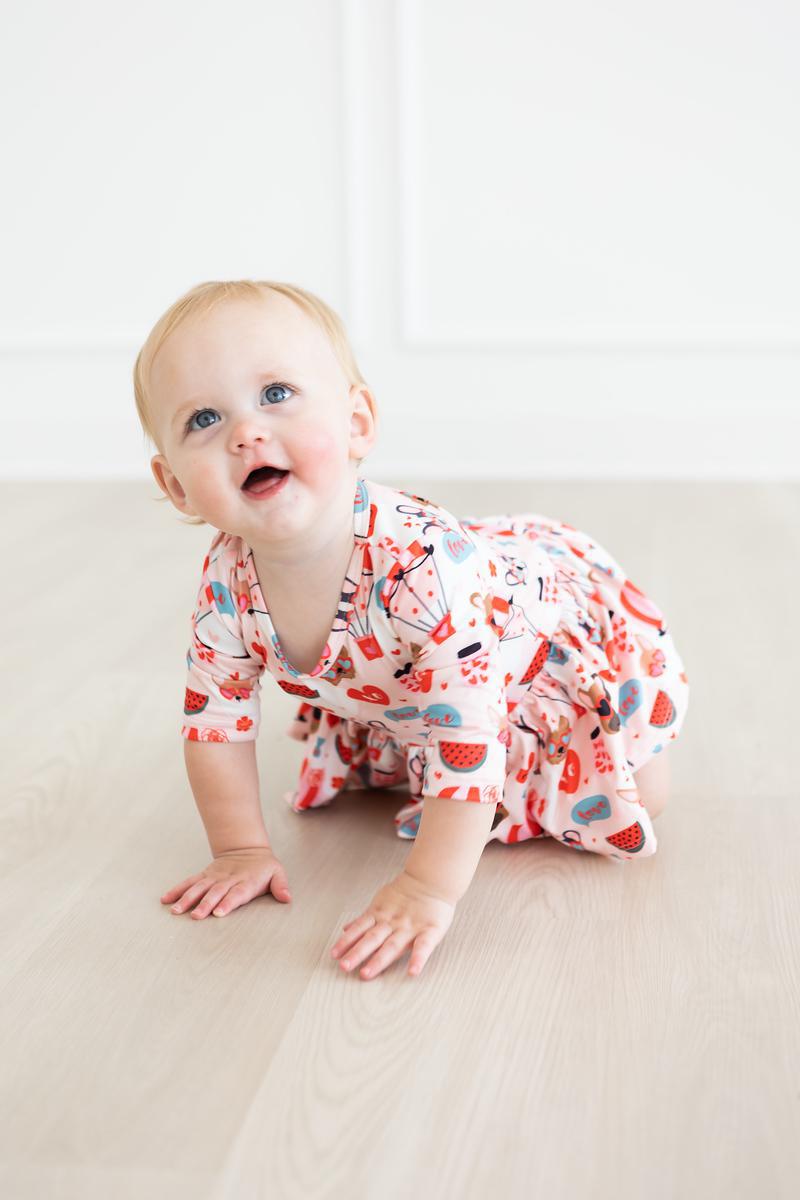 Mila & Rose ® Puppy Love Twirl Bodysuit Three Quarter Sleeve Baby - Apparel & Accessories > Clothing > Baby & Toddler Clothing > Baby & Toddler Dresses Twirl Bodysuit - 3/4 Sleeve