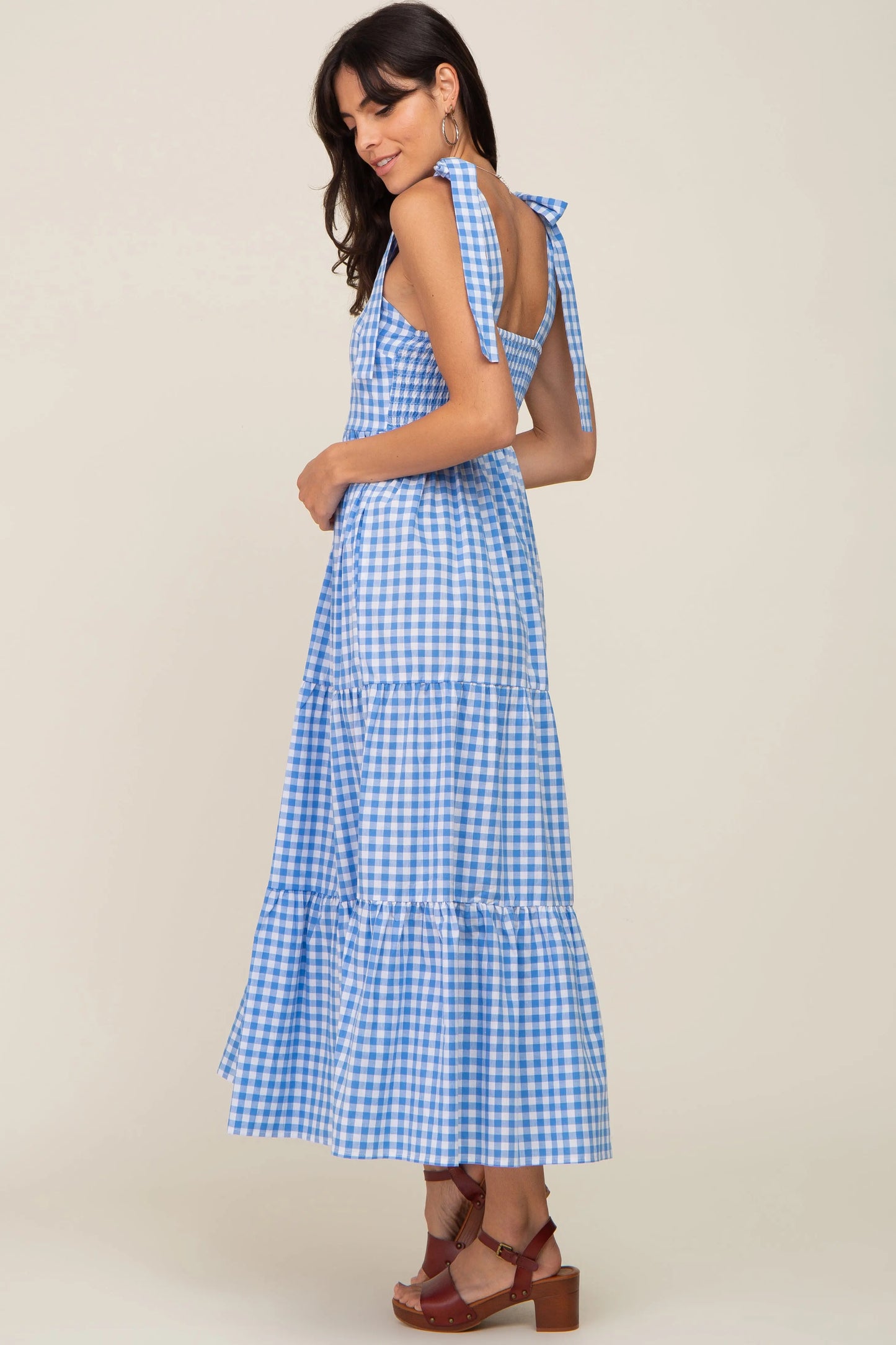 PinkBlush Stylish Blue Checkered Maxi Dress with Self Tie Straps for Summer Fashion - Apparel & Accessories > Clothing > Dresses