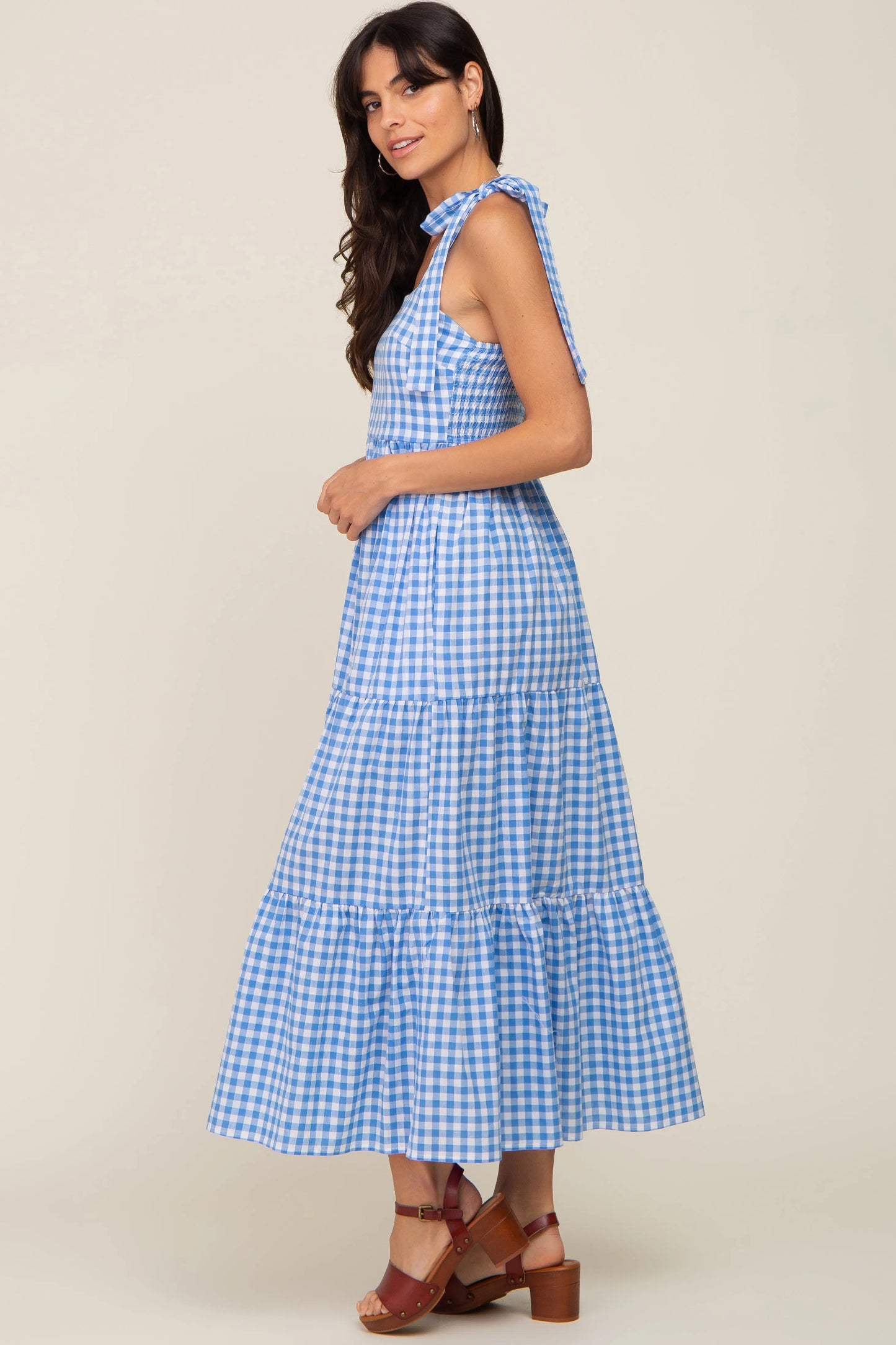 PinkBlush Stylish Blue Checkered Maxi Dress with Self Tie Straps for Summer Fashion - Apparel & Accessories > Clothing > Dresses