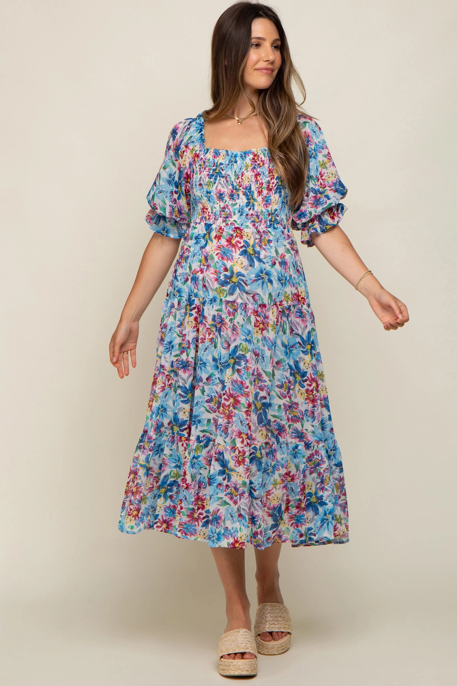 PinkBlush Elegant Chiffon Maternity Dress with Ruffle Design for Expecting Mothers - Apparel & Accessories > Clothing > Dresses